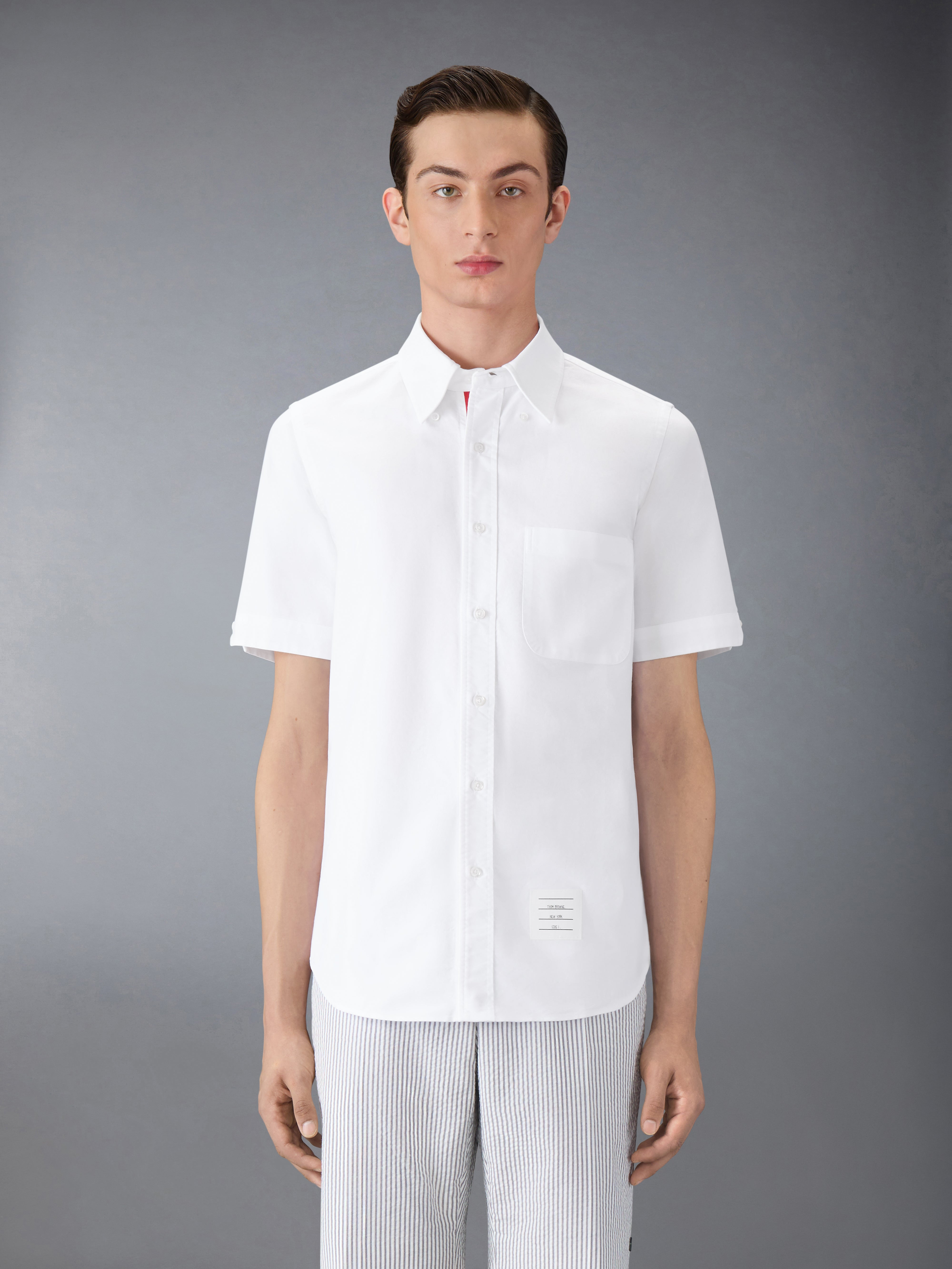 STRAIGHT FIT BUTTON DOWN SHORT SLEEVE SHIRT W/ CF GG PLACKET IN OXFORD - 3