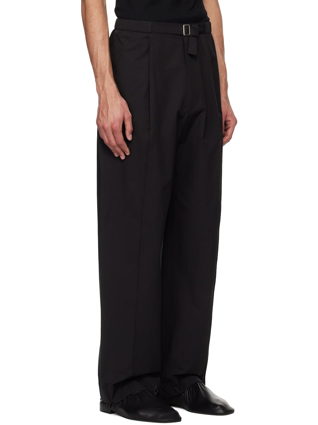 Black Belted Tuck Banding Trousers - 2