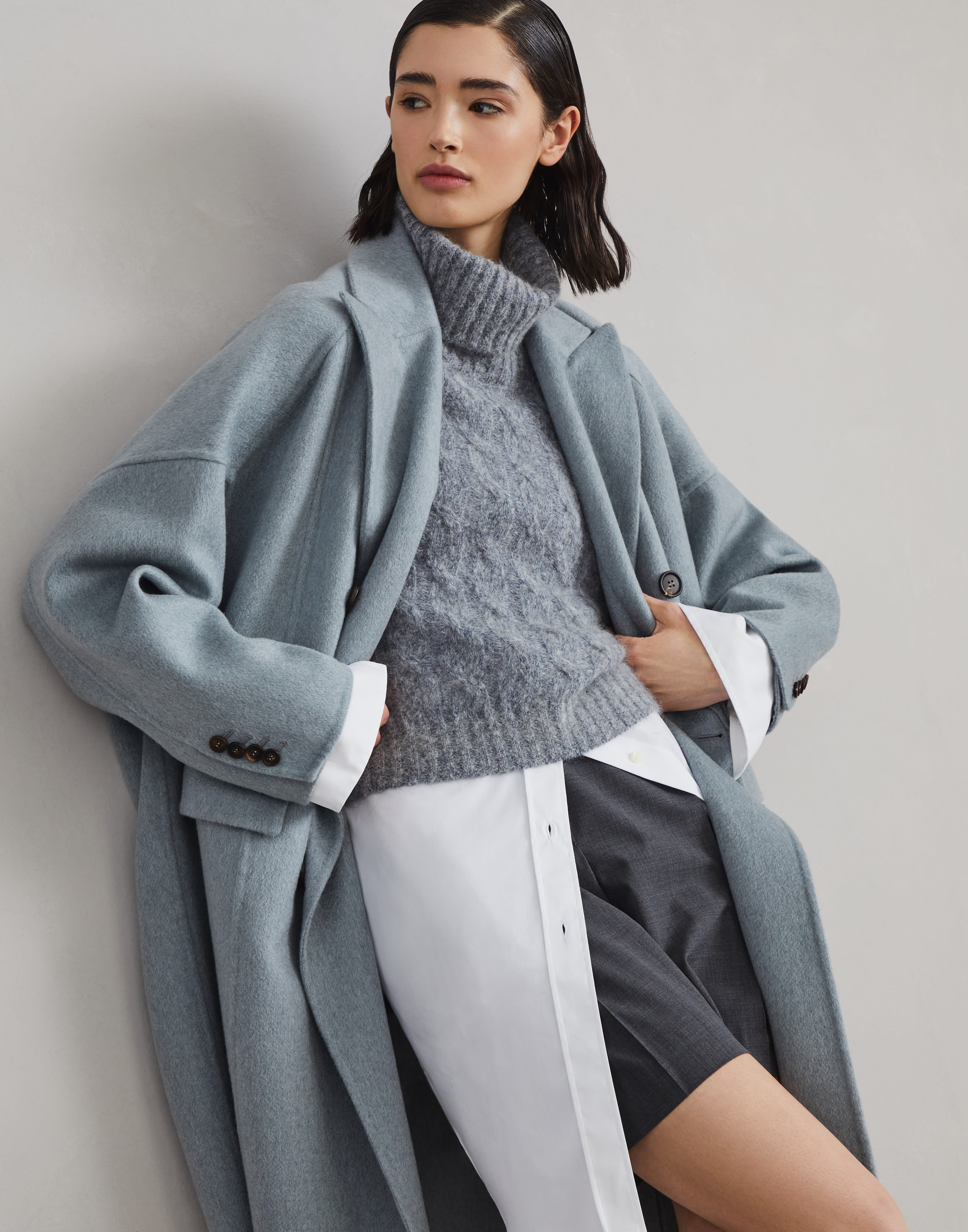 Hand-crafted coat in cashmere double beaver cloth with monili - 4