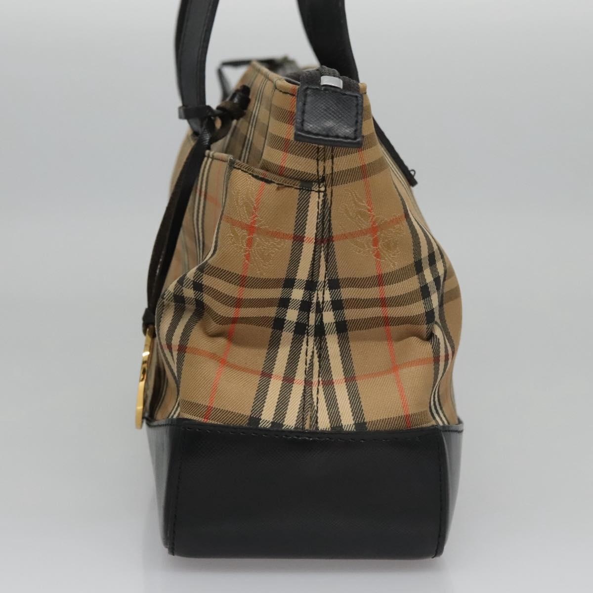 Burberry Nova Check Hand Bag Canvas Leather Beige Black Gold - 4