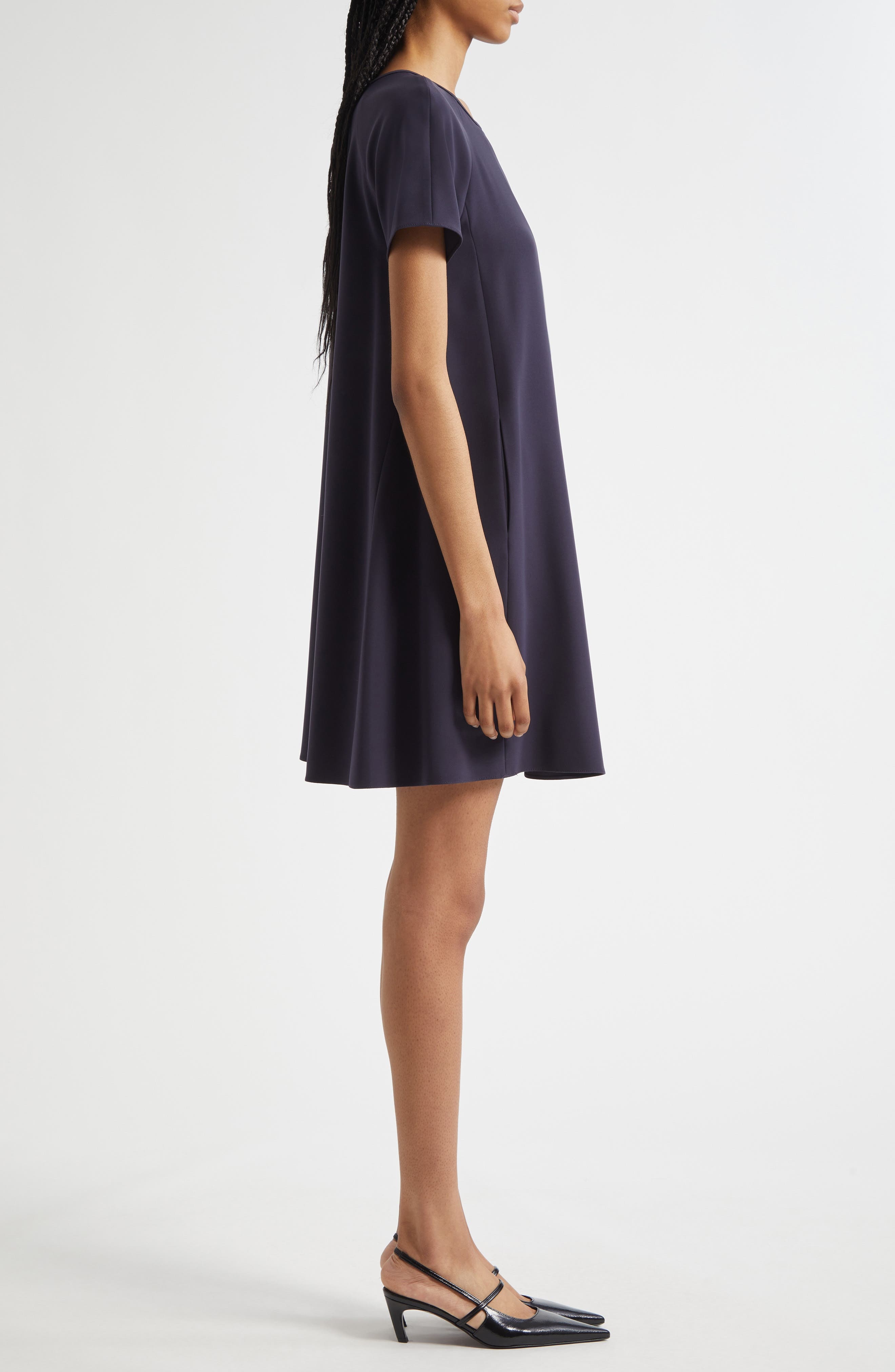 Emporio Armani Inverted Pleat Short Sleeve Dress in Solid Dark Blue at Nordstrom - 3