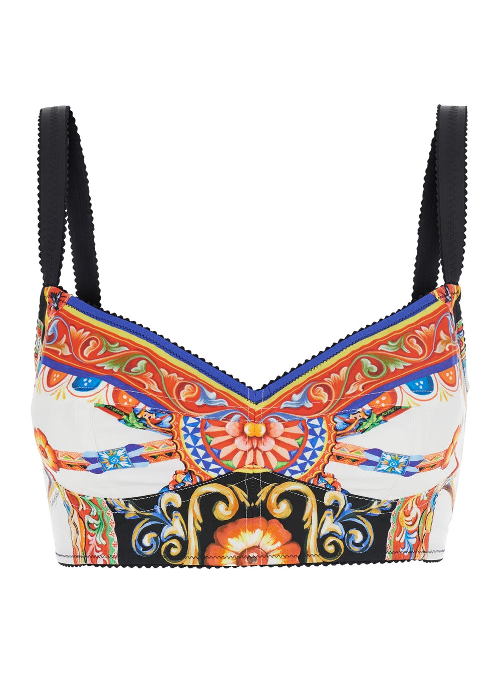 Dolce & Gabbana Women Multicolor Sleeveless Top With Carretto Print And V-Neck In Cotton Blend Woman - 1