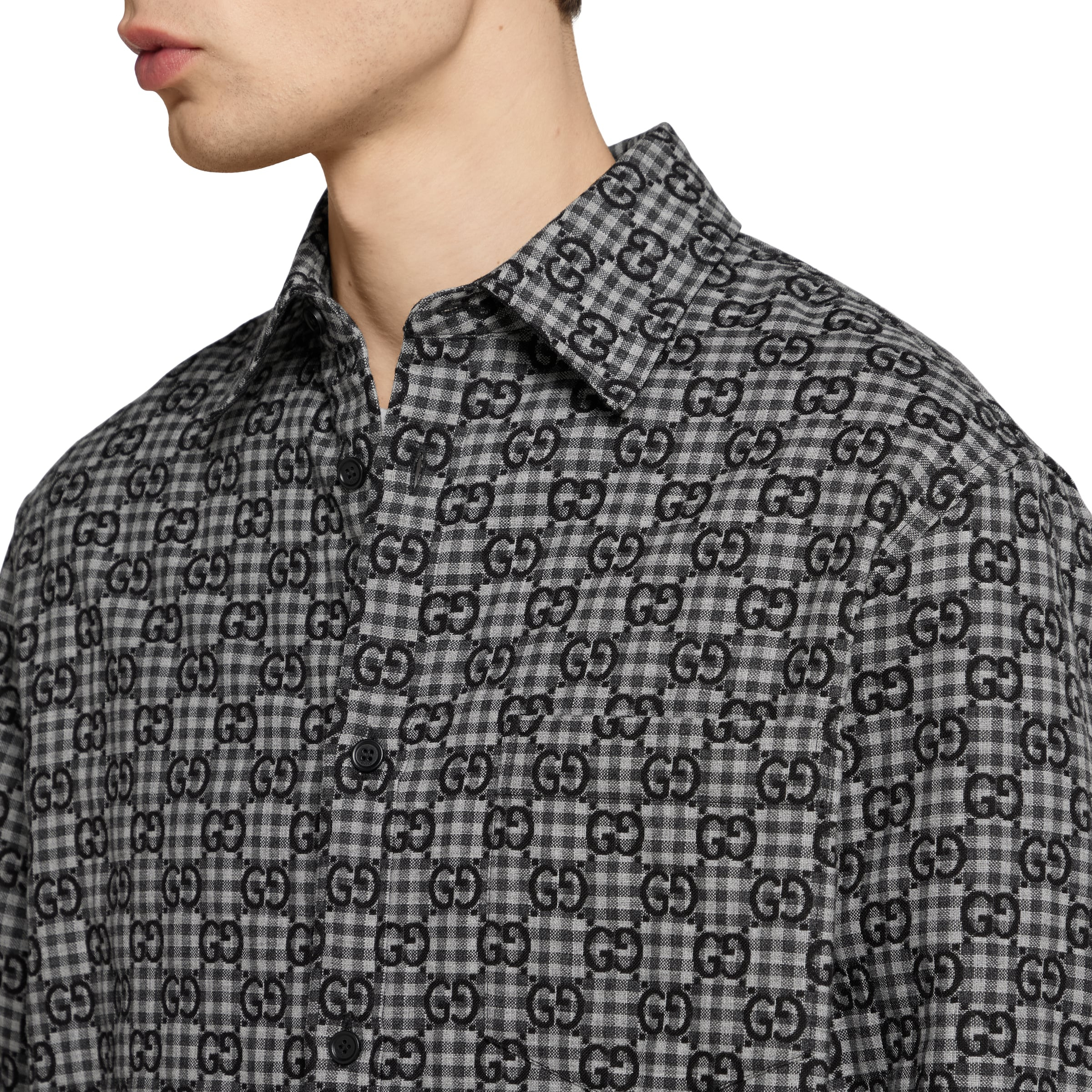 GG gingham cotton wool jacquard shirt - 5