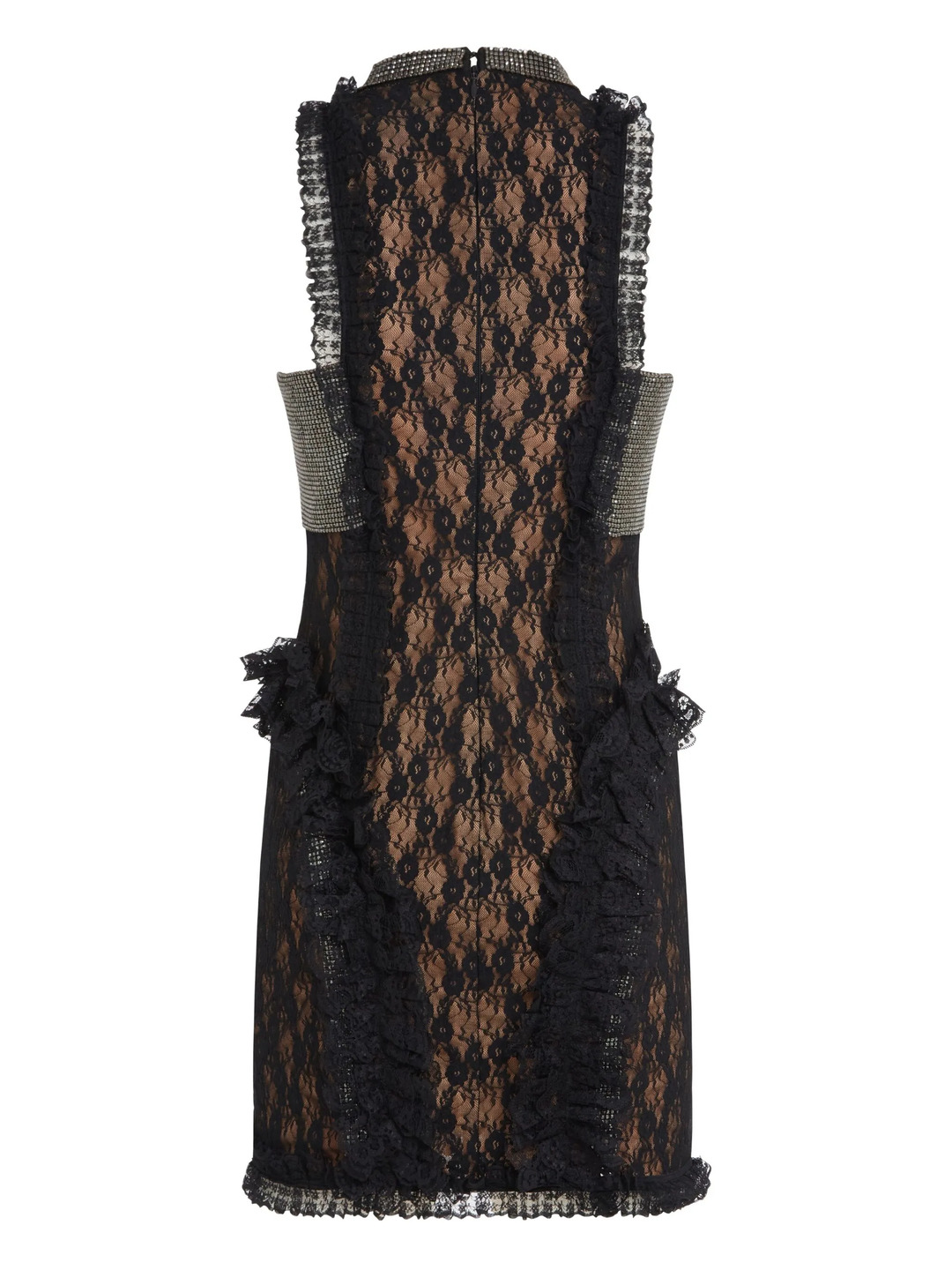 Black Lace Crystal Detail Mini Dress - 5