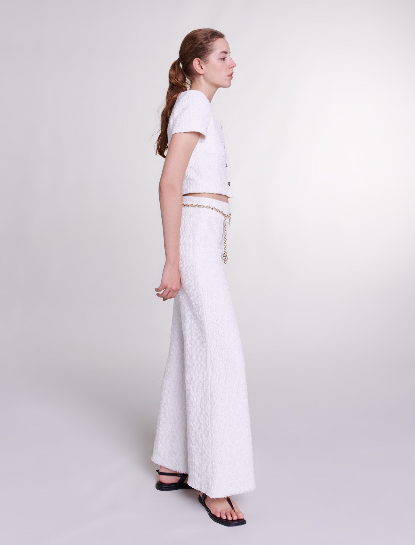 Wide-leg tweed trousers - 3