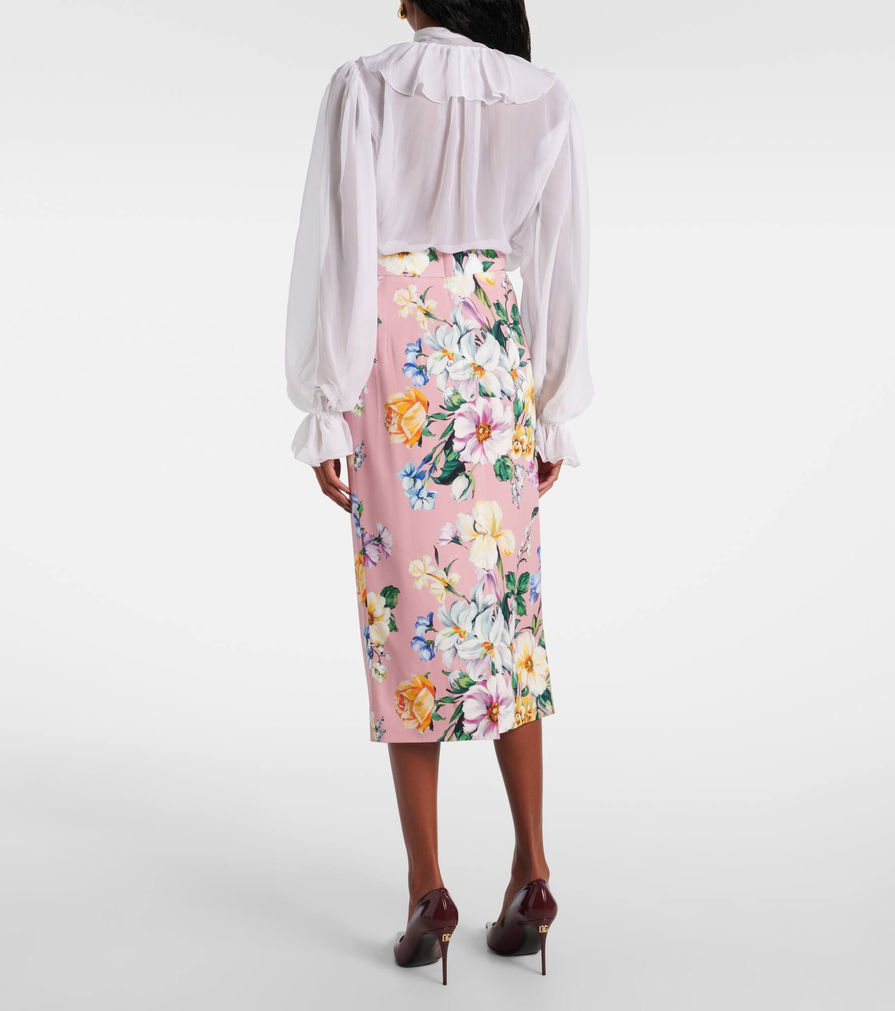 Floral silk-blend pencil skirt - 3