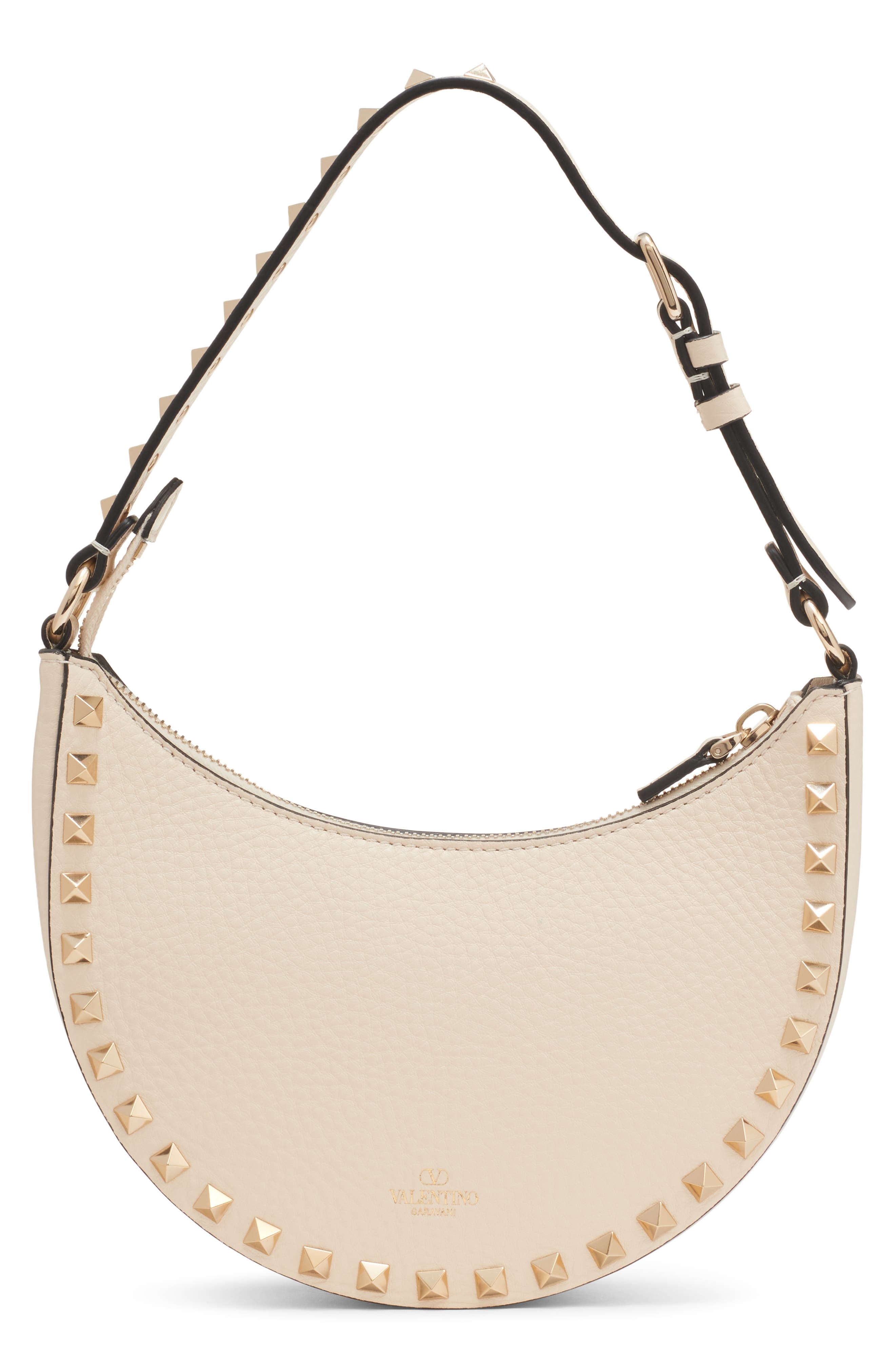 Valentino Garavani Mini Rockstud Leather Hobo Bag in Light Ivory at Nordstrom - 3