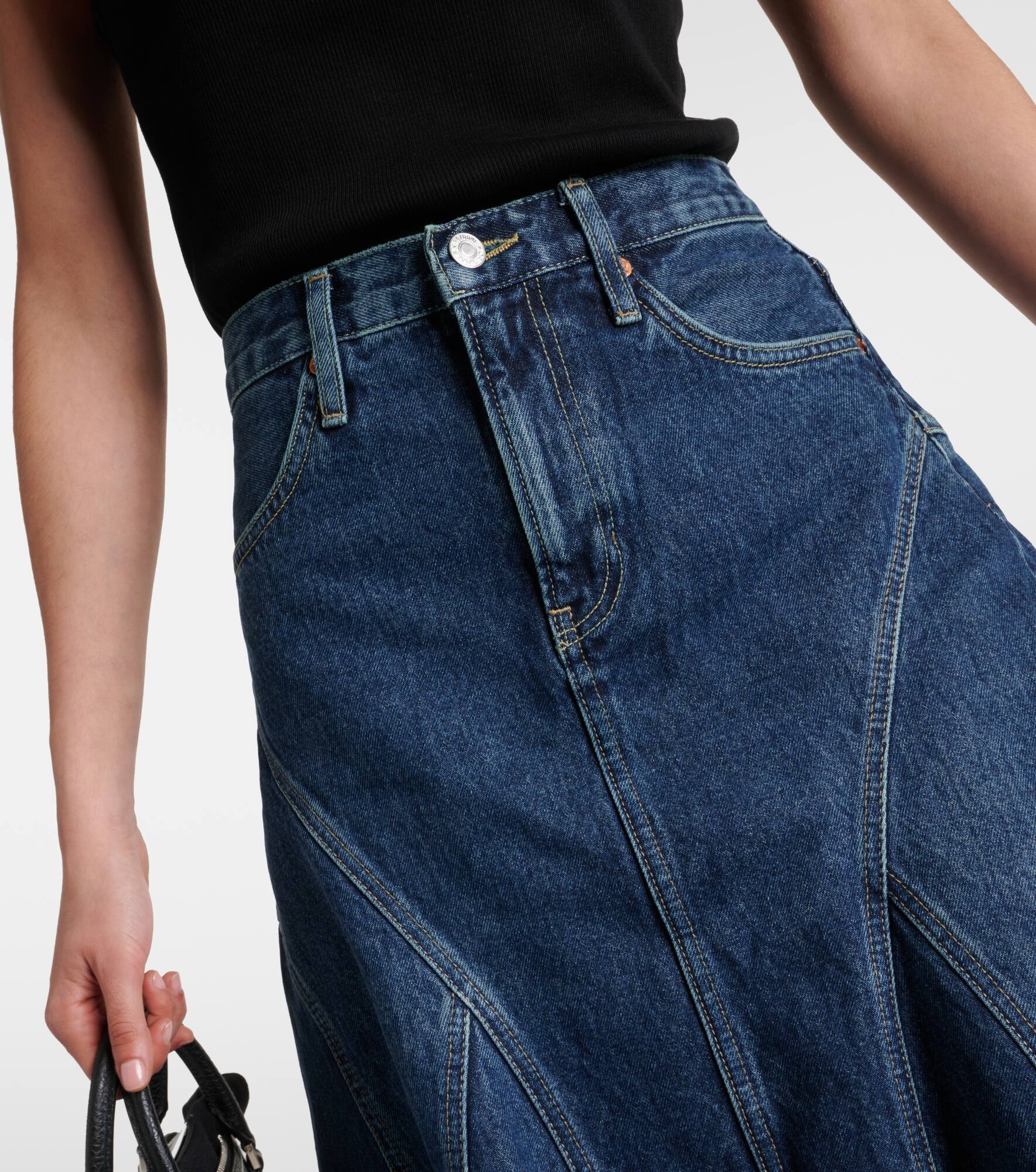 Pleated denim midi skirt - 4