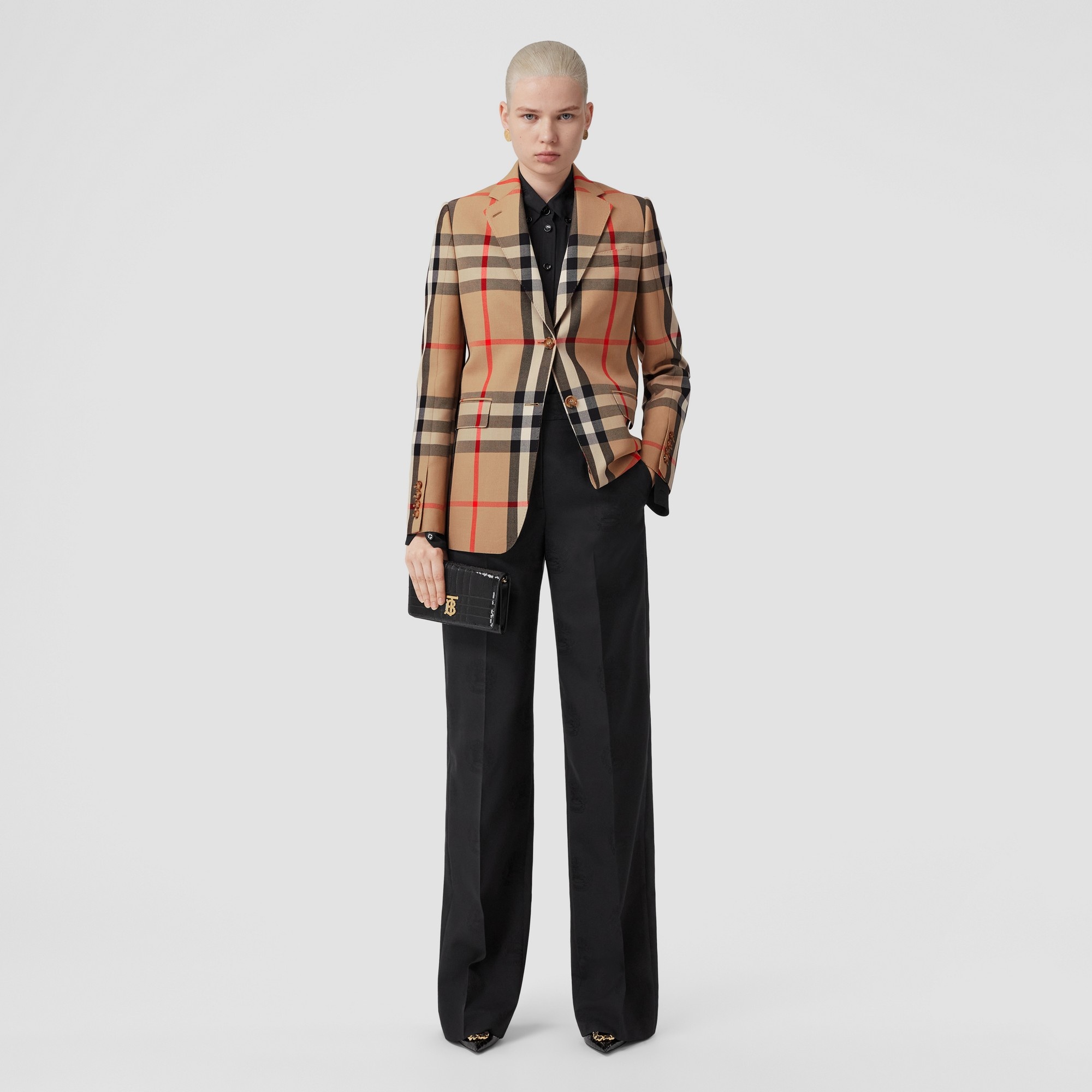Check Wool Cotton Jacquard Tailored Jacket - 5