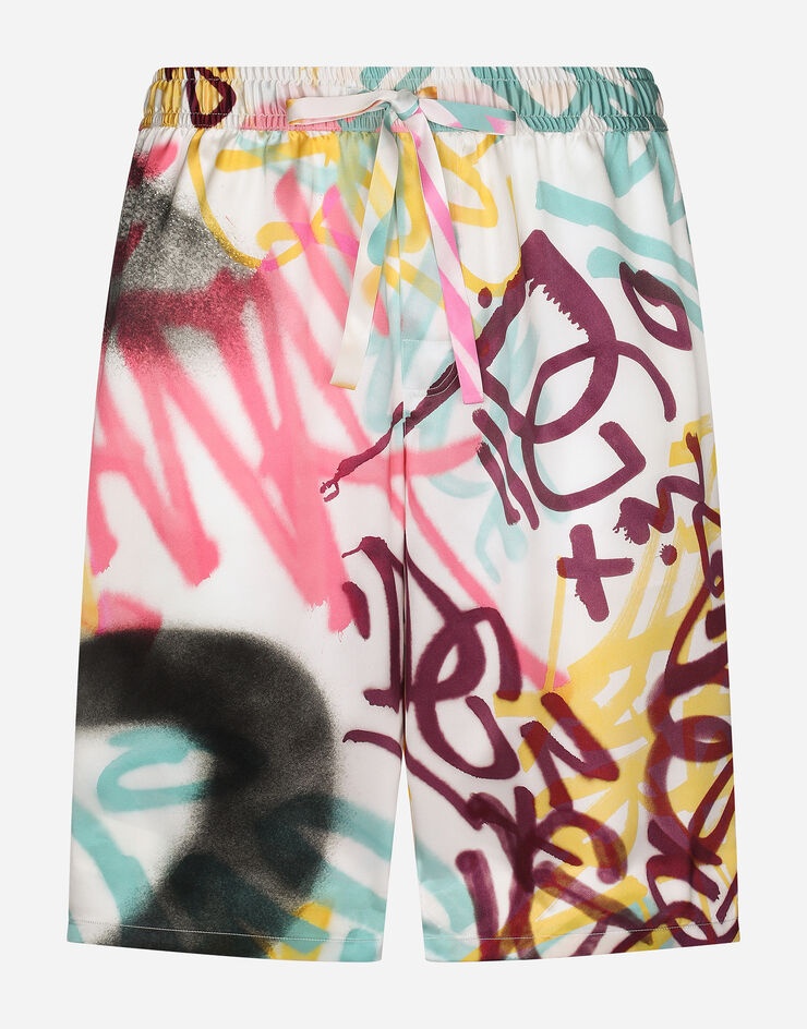 Silk jogging shorts with spray-paint graffiti print - 3