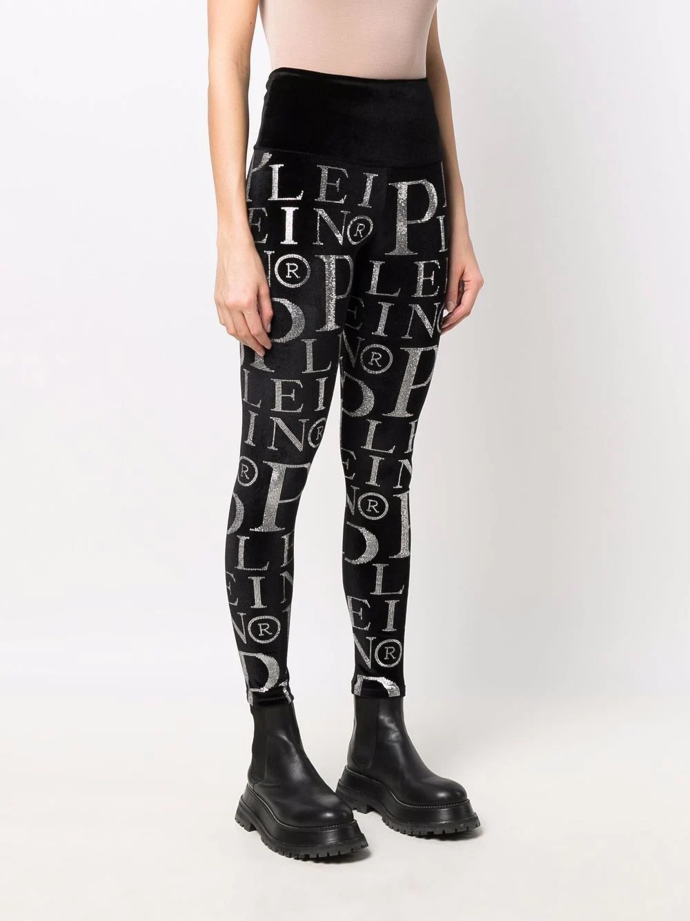 Velvet logo-print high-waisted leggings - 3