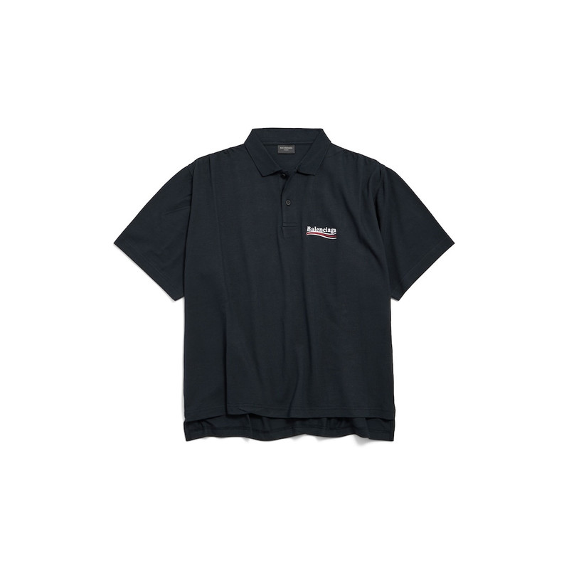 Men's Political Campaign Short Sleeve Regular Polo in Faded Black/white/red 1