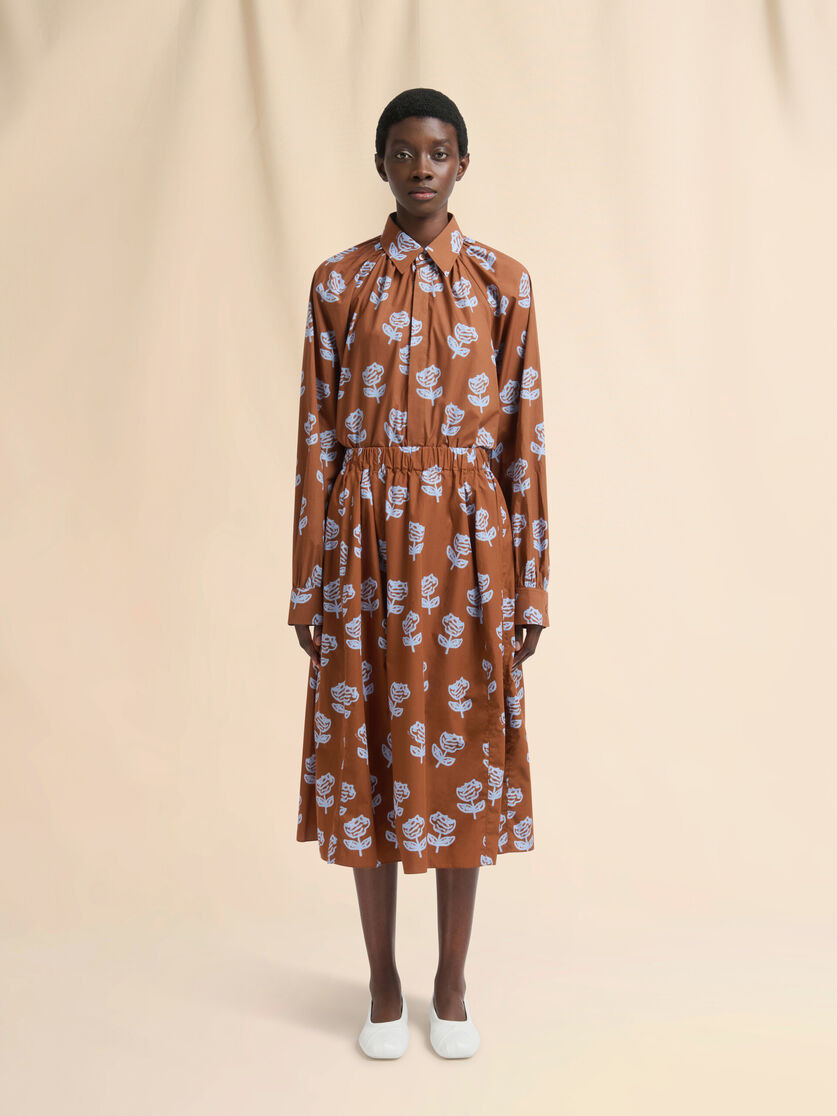 BROWN POPLIN EGG SKIRT WITH SPRAYED ROSES PRINT - 2
