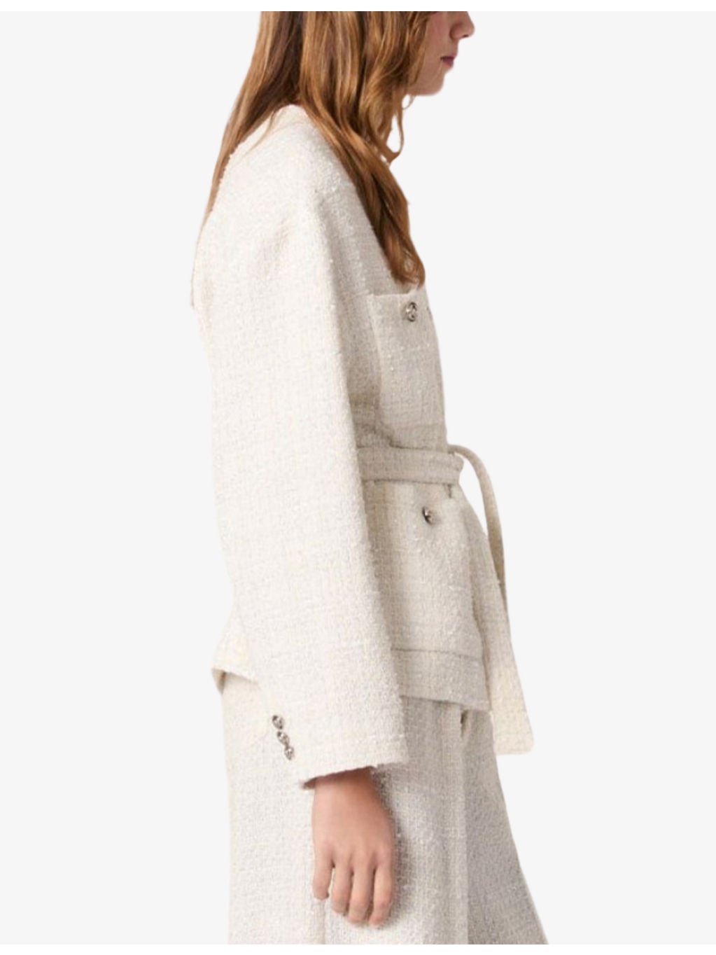 Belted round-neck tweed blazer - 3