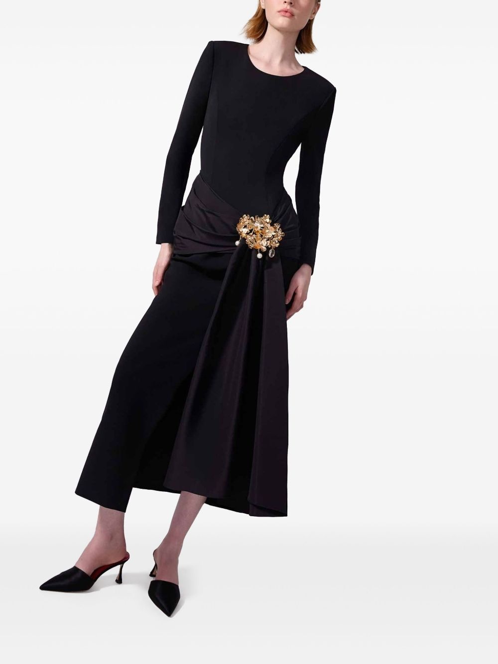 brooch-detail midi dress - 4