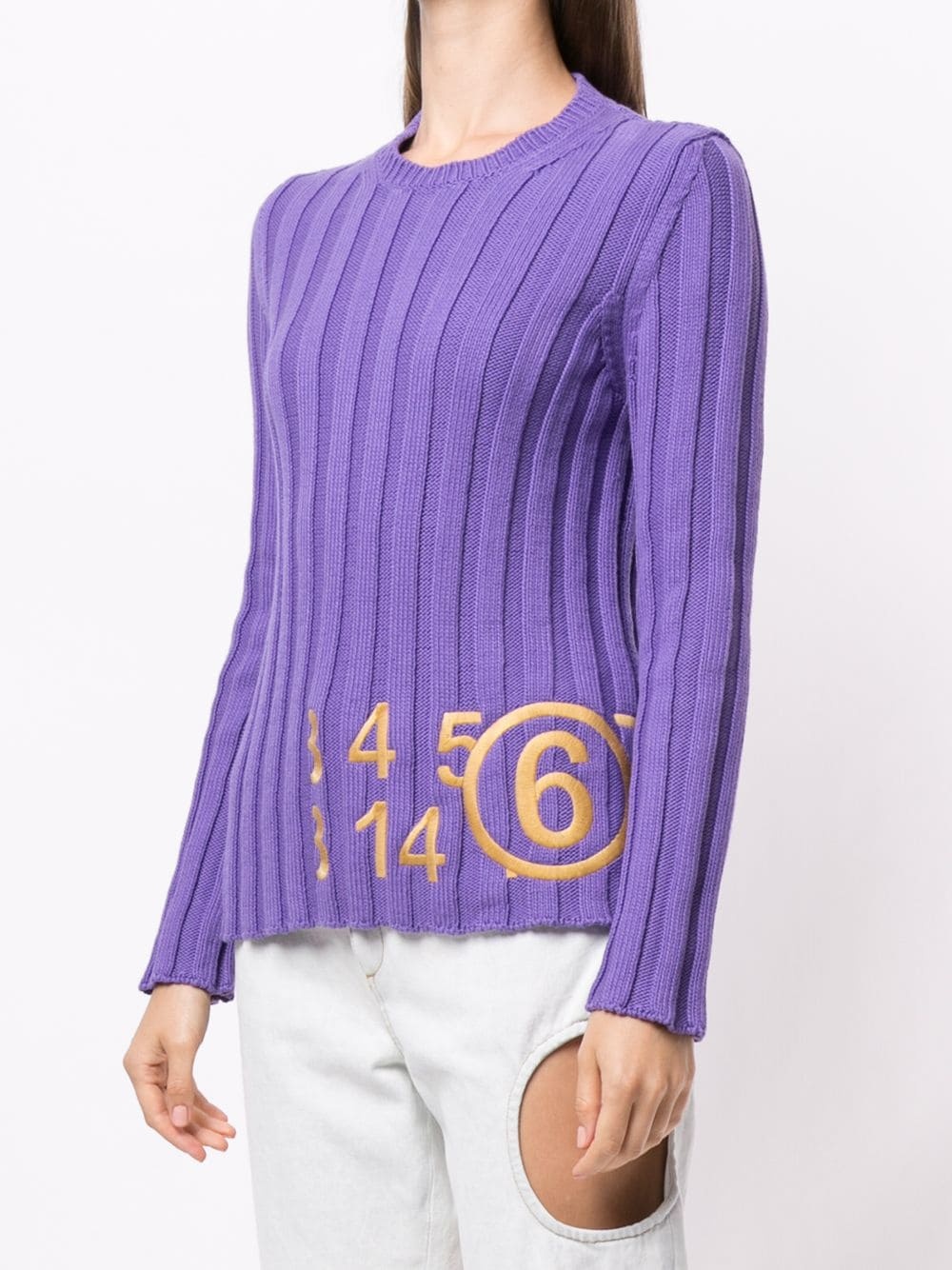 embroidered number print rib-knit top - 3