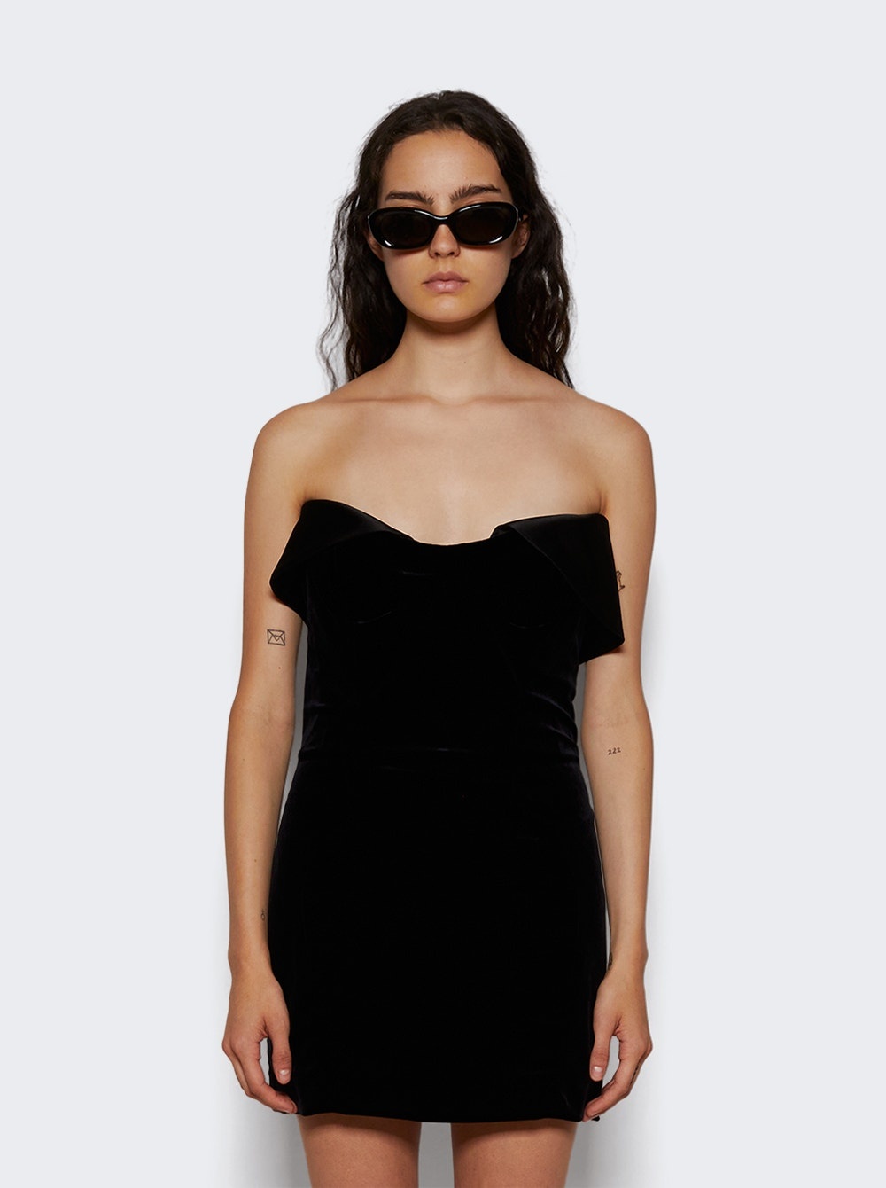 Velvet And Satin Mini Dress Black - 3