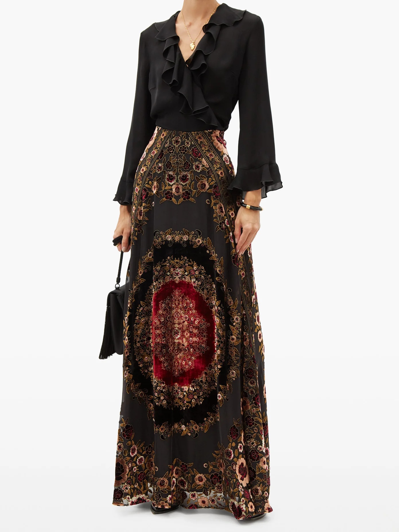 Baluchi floral-embroidered velvet maxi skirt - 2