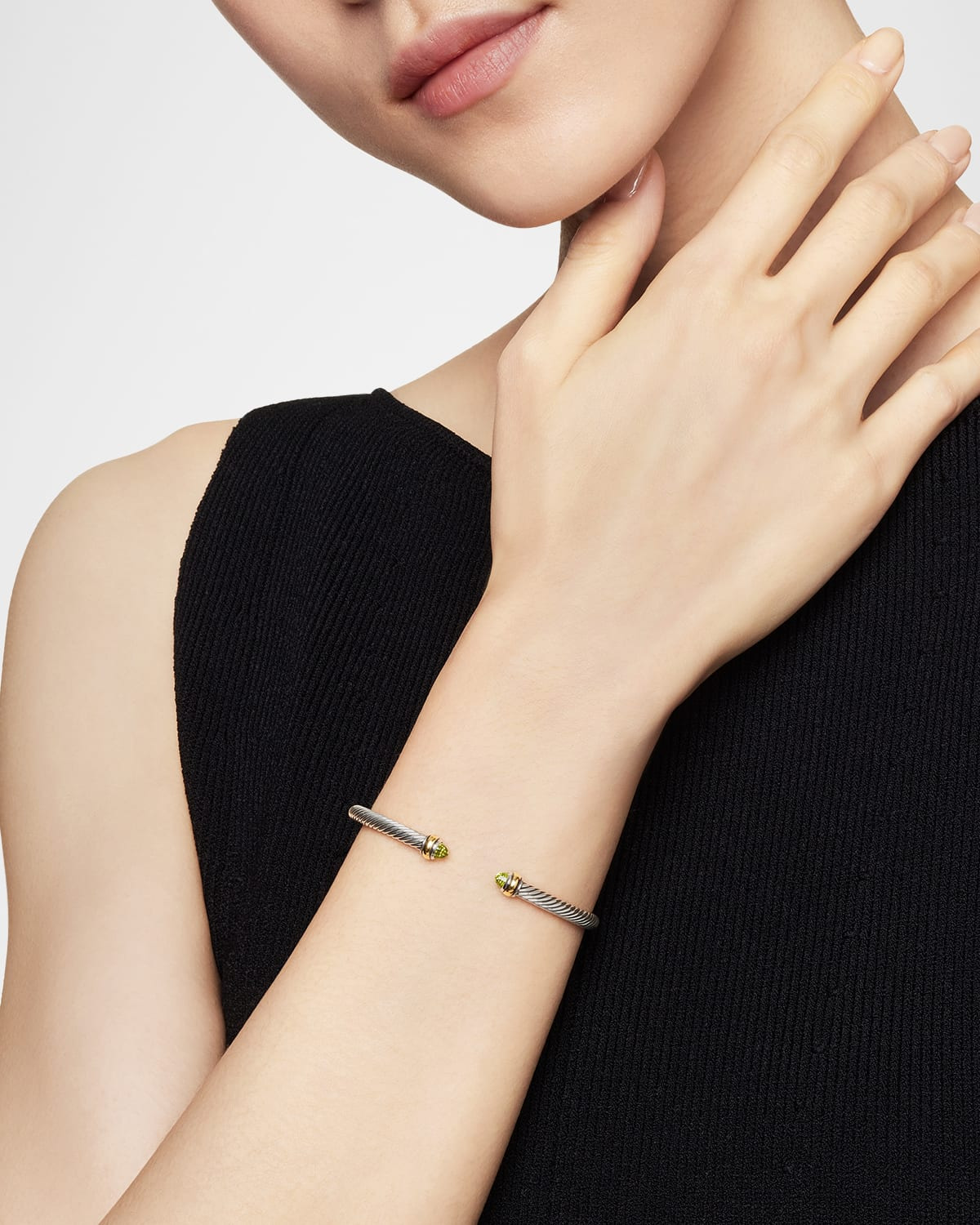 Cable Bracelet with Gemstone in Silver with 18K Gold, 4mm - 7