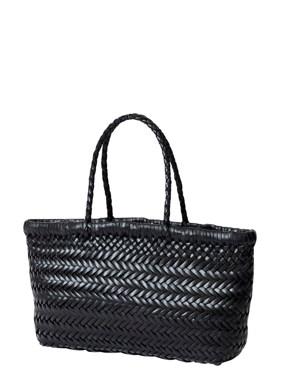 Dragon Diffusion Women 'Flat Gora' Black Mini Shoulder Bag With Two Top Handles And Interwoven Desig - 2