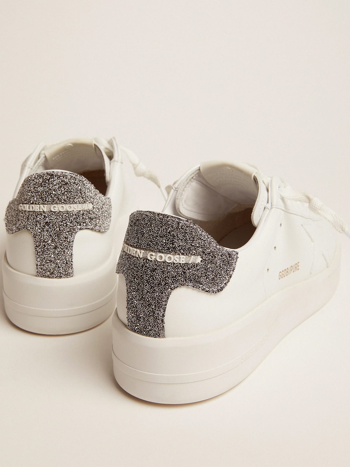 Purestar sneakers in white leather with silver crystal heel tab - 5