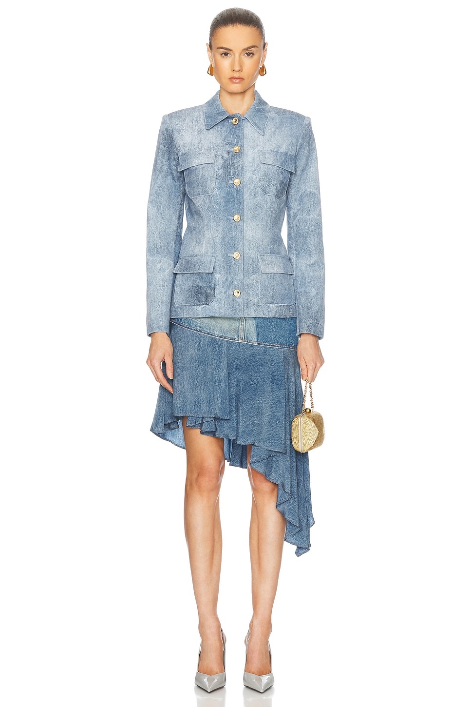 Asymmetric Denim Ruffled Short Skirt - 5