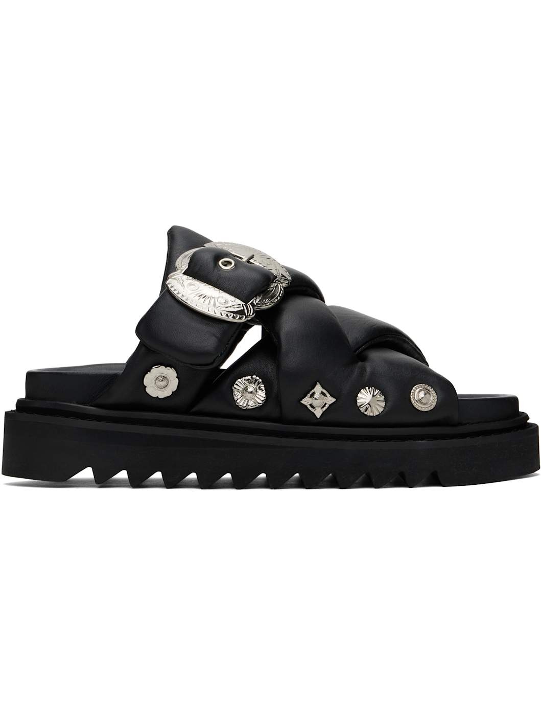 Black Padded Leather Sandals - 1