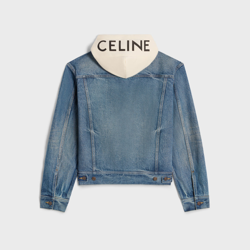 CELINE trucker jacket with hood in union wash denim outlook