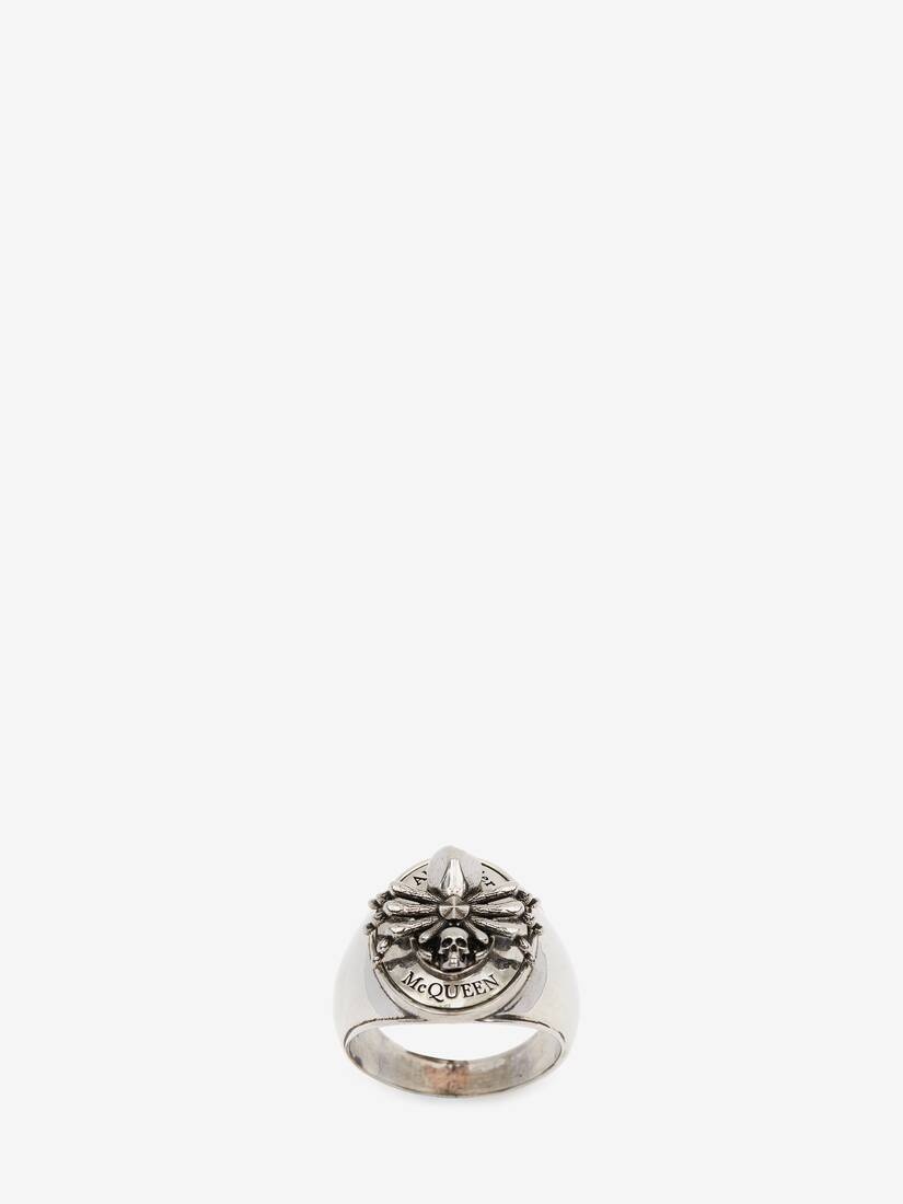 Men's Spider Skull Signet Ring in Antique Silver - 4
