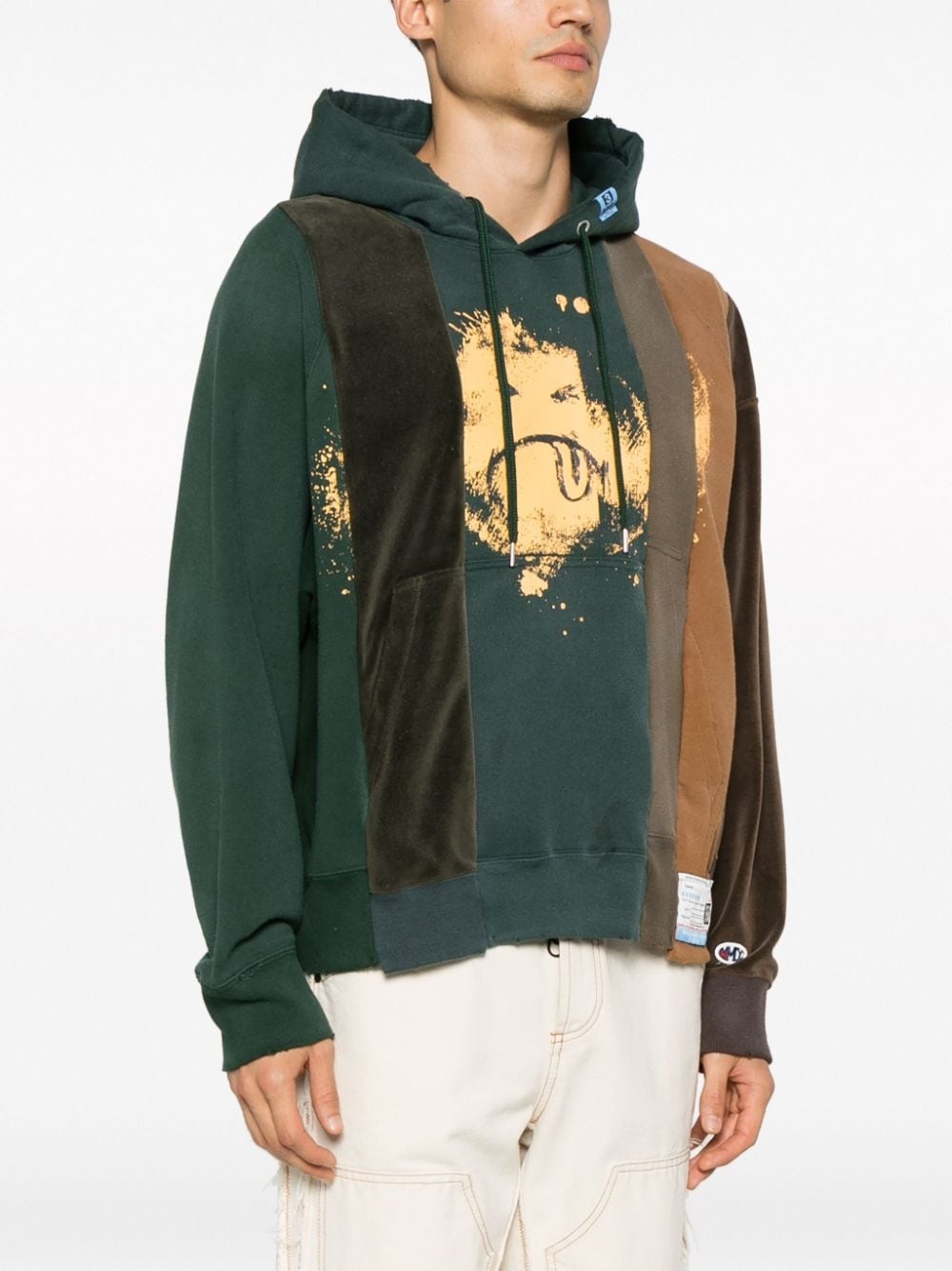 graphic-print patchwork hoodie - 3