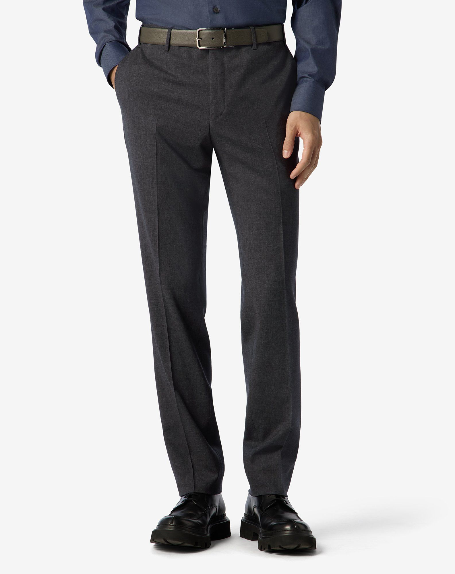 Anthracite grey stretch wool bengaline trousers - 3