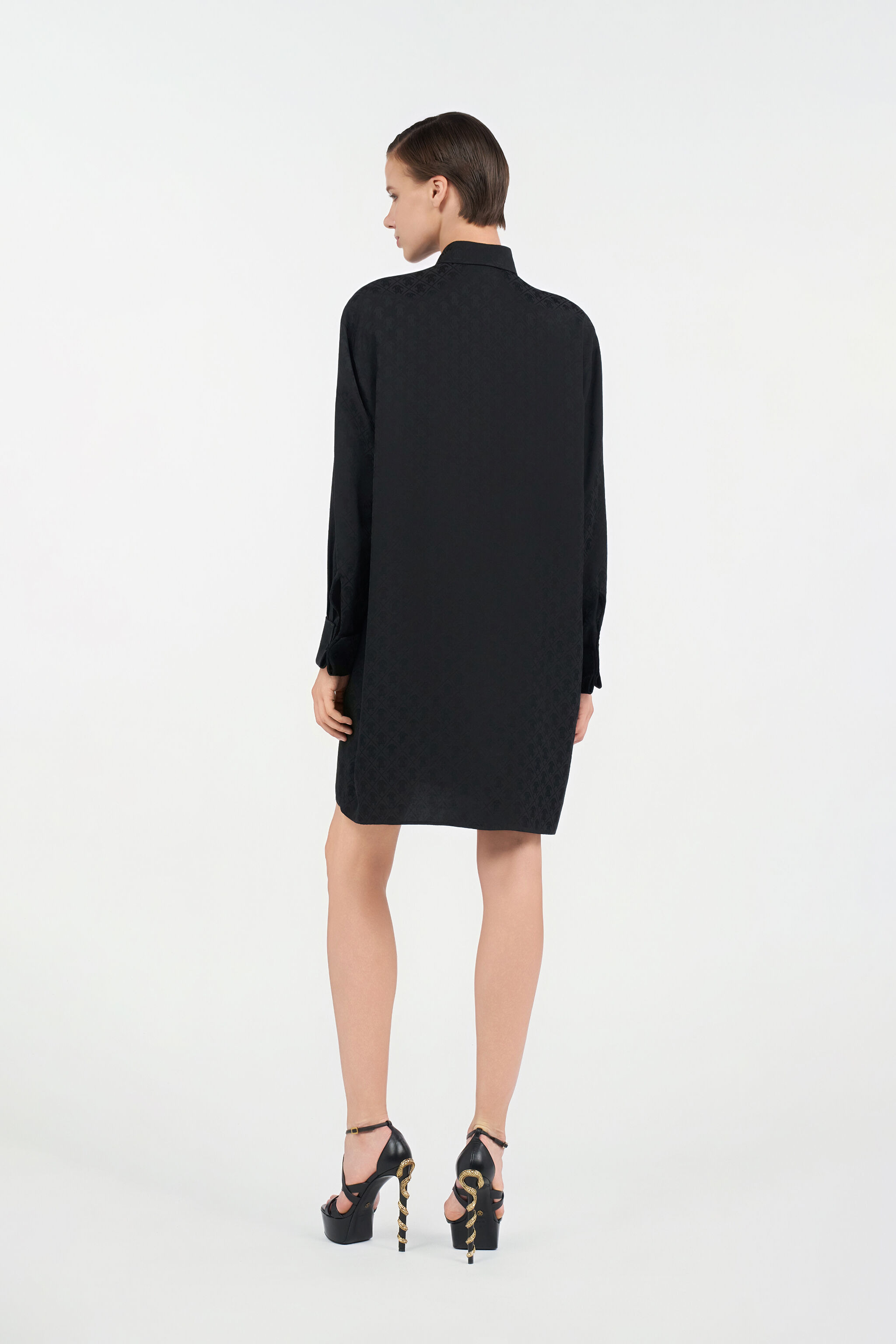 Silk Mini Shirt Dress with Monogram RC - 4
