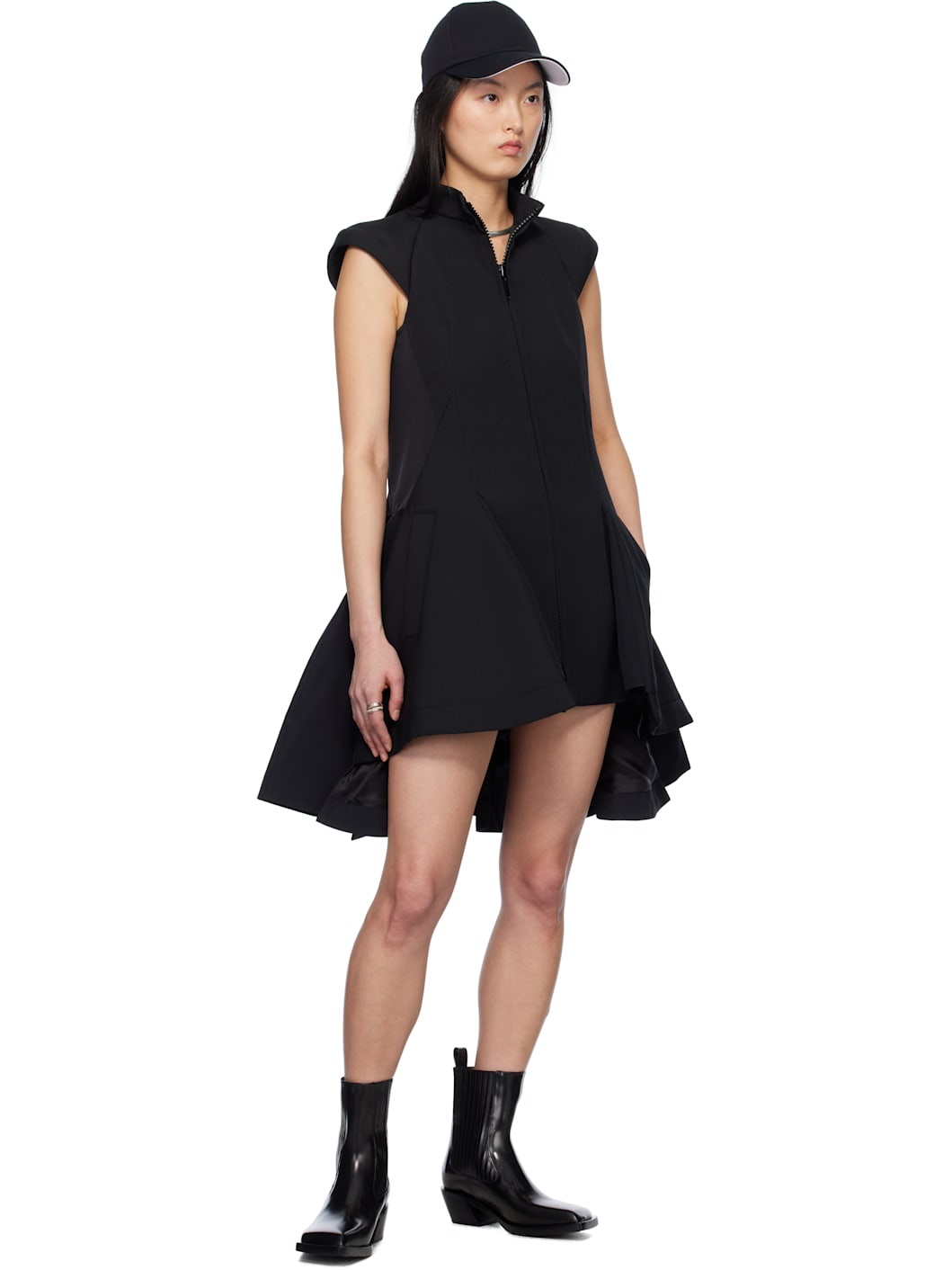 Black Matelasse Twill Mix Minidress - 4