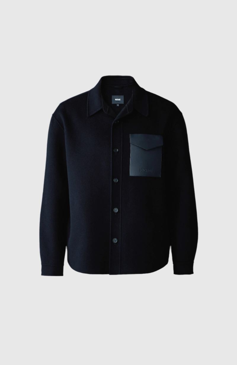 EMMANUEL Double-face wool overshirt with leather patch pocket 1