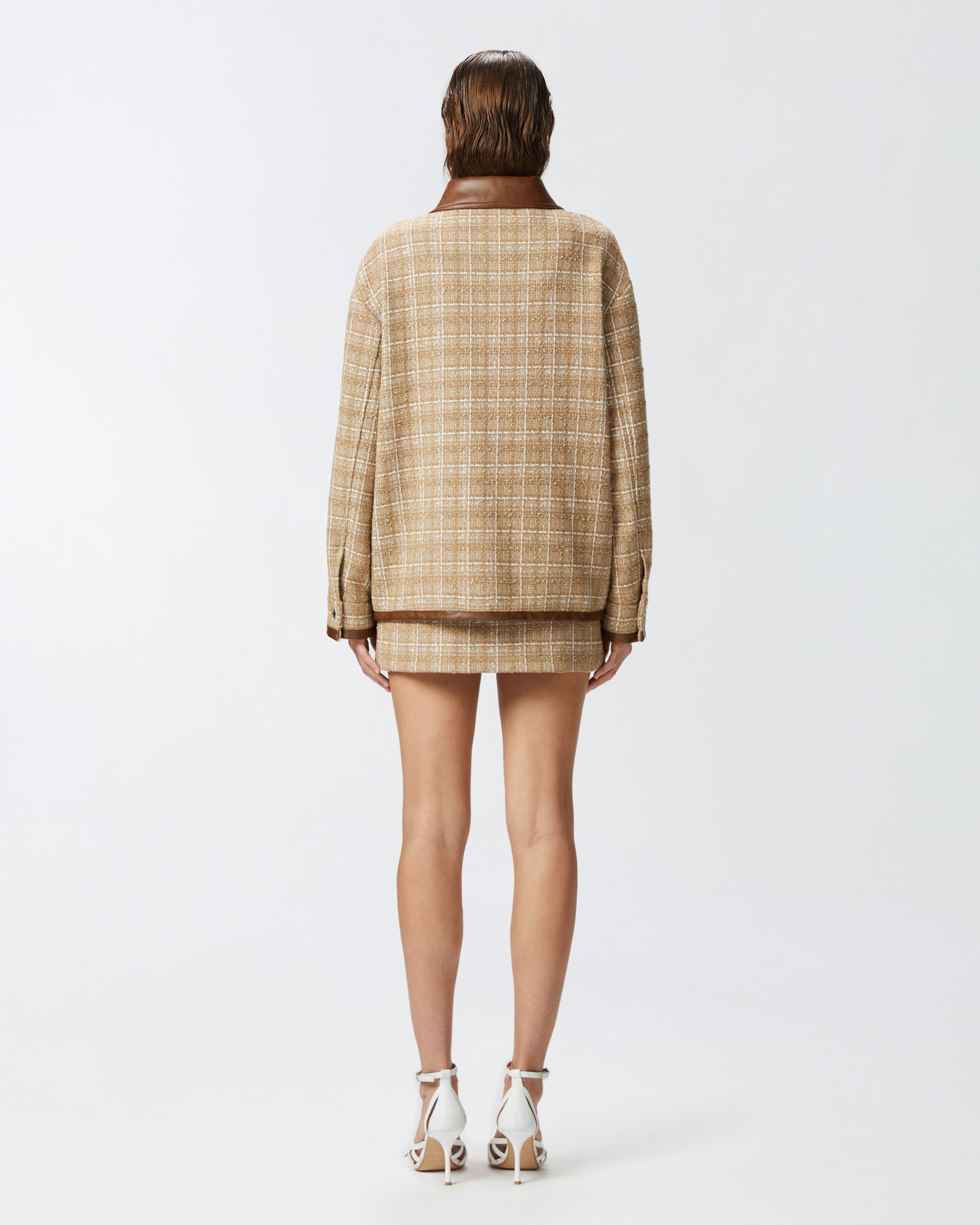 TWEED BLOUSON JACKET WITH FAUX LEATHER DETAILS AND ZIP - 4