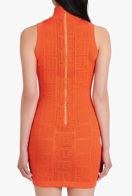 Short dark orange eco-designed knit dress with Balmain monogram - 9