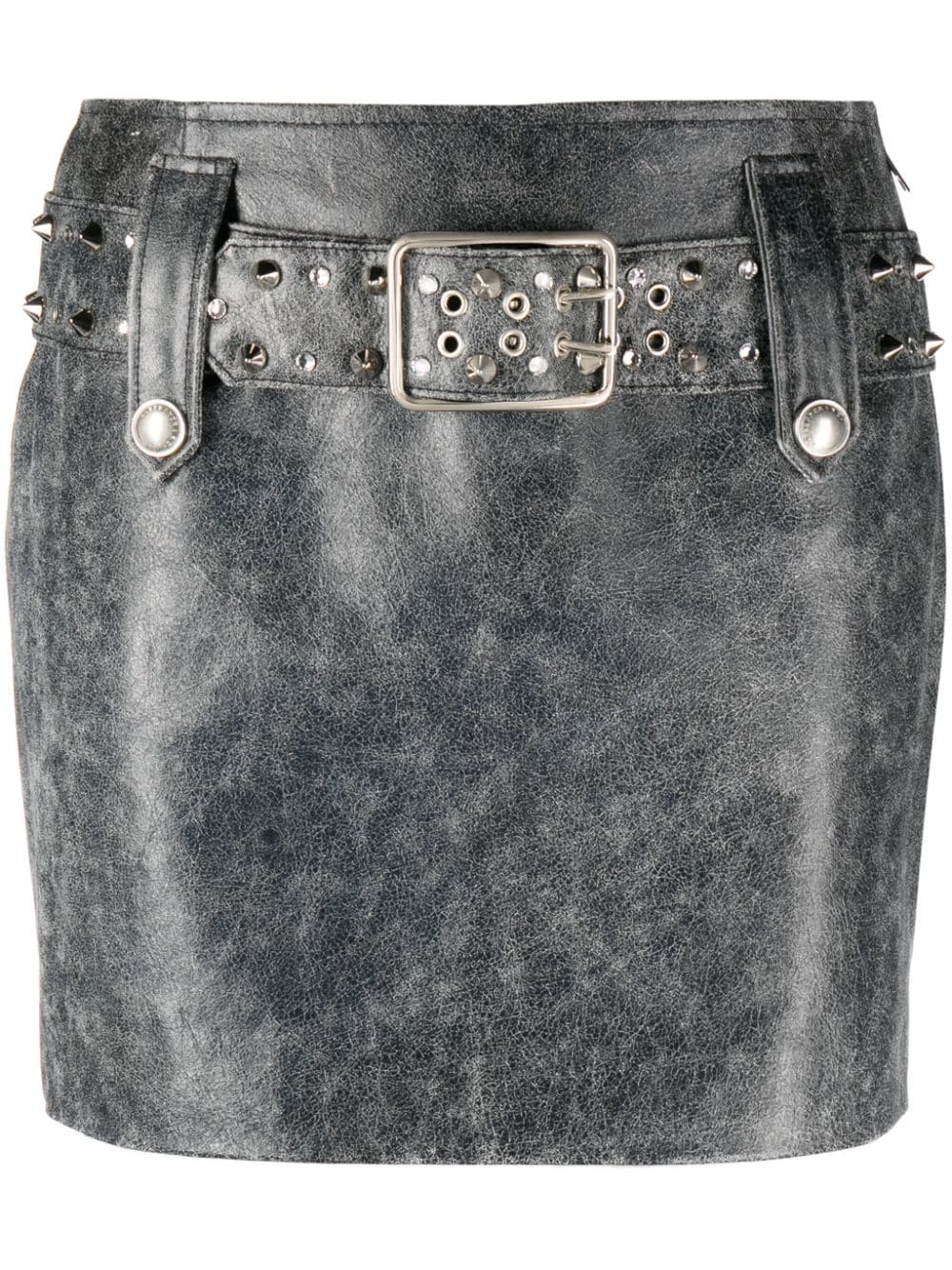 belted leather miniskirt - 1