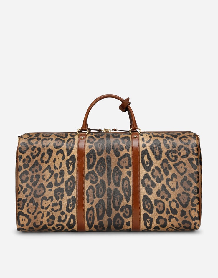 Medium travel bag in leopard-print Crespo with branded plate - 3