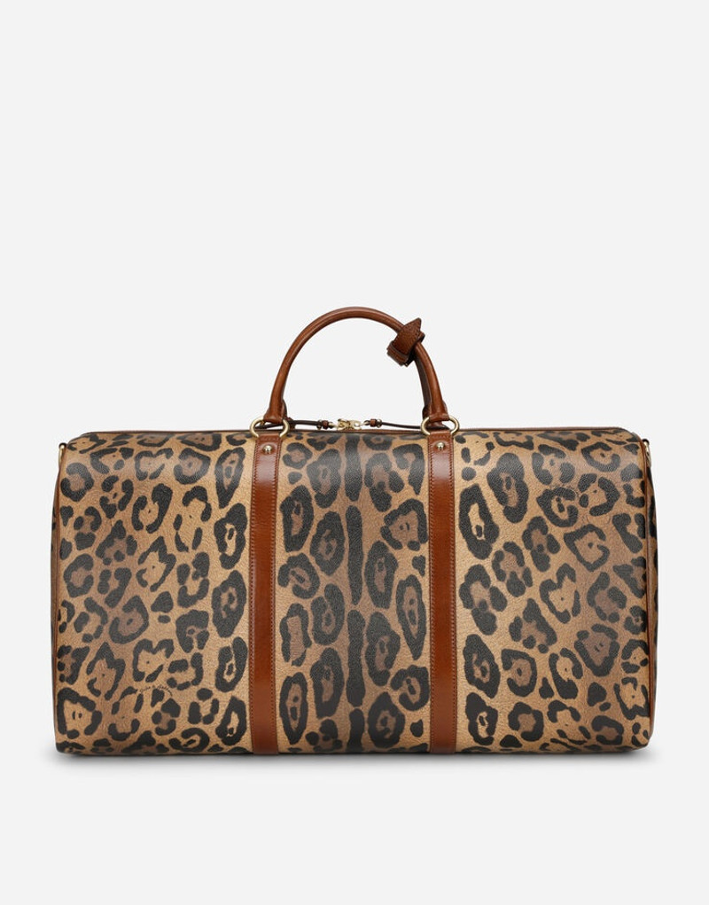 Medium travel bag in leopard-print Crespo with branded plate 3