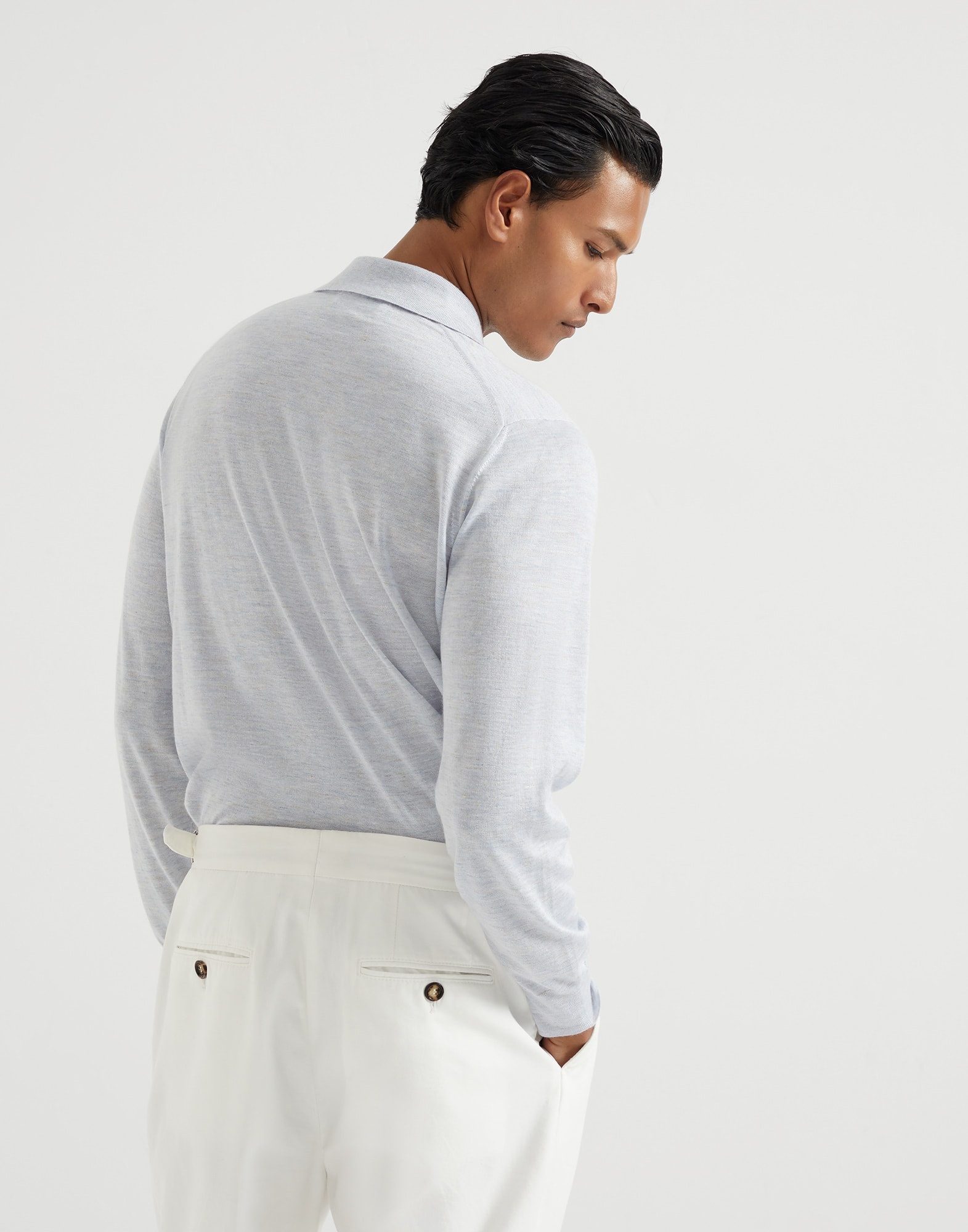 Lightweight cashmere, silk and linen knit polo shirt - 2