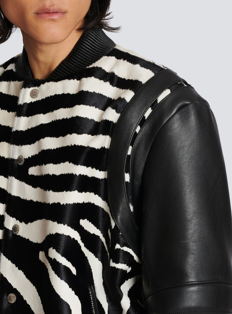 Leather bomber with zebra motif 7
