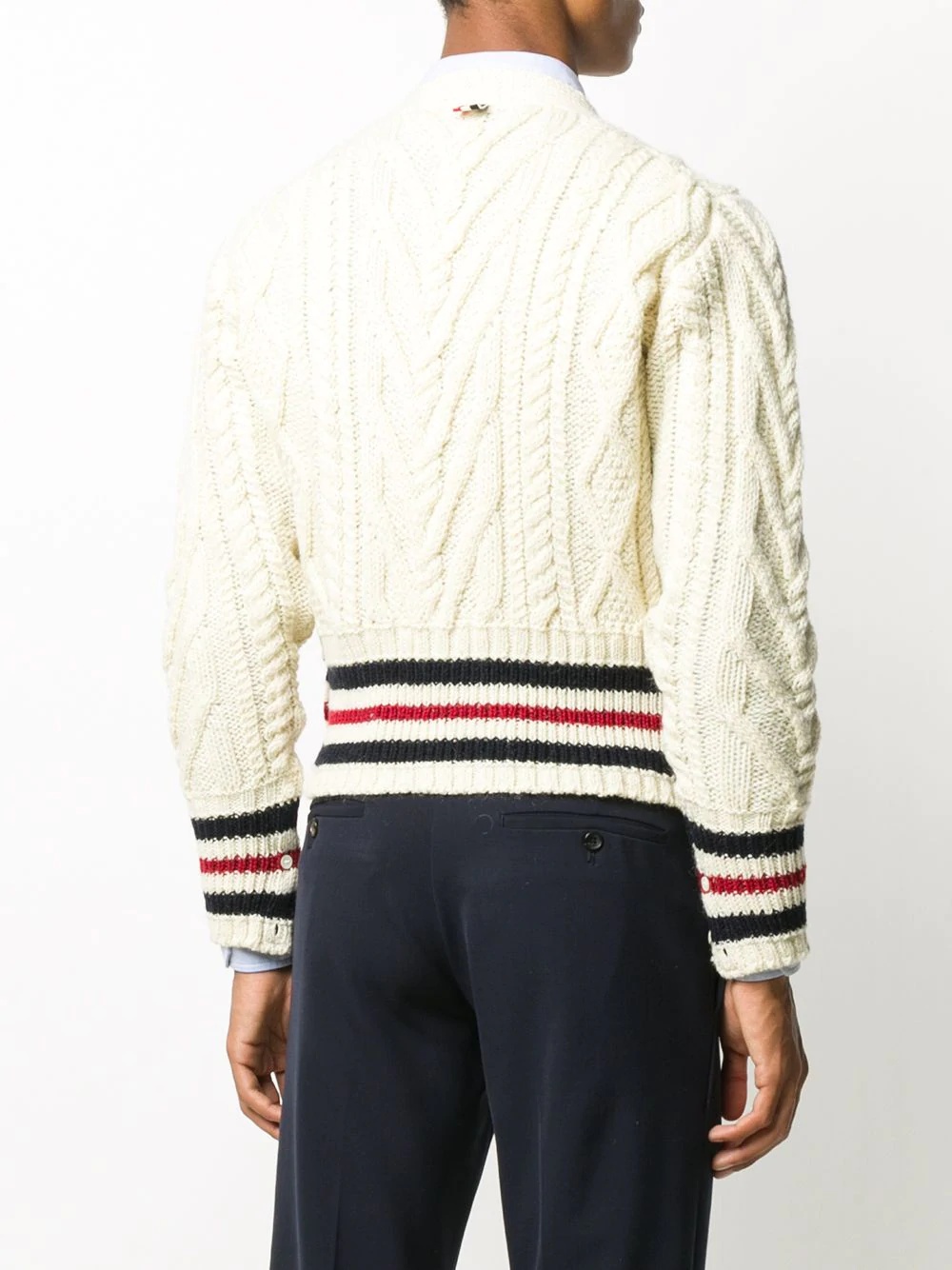 stripe-trim cable-knit cardigan - 4