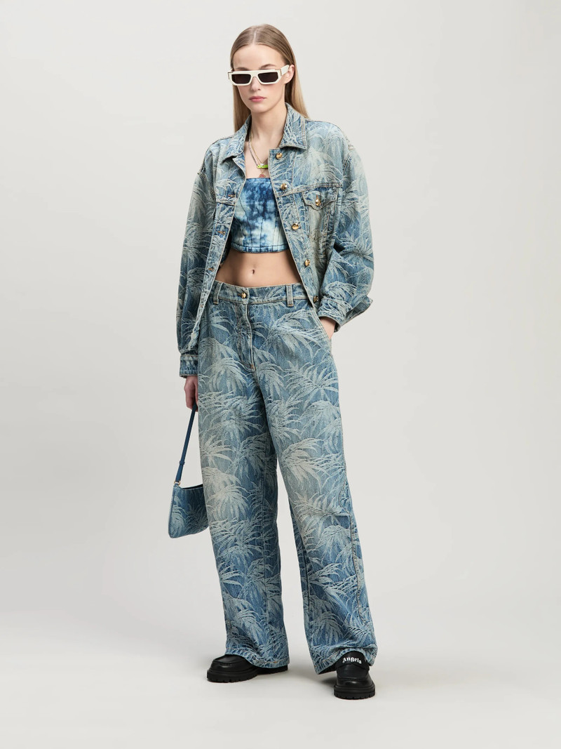 Palm Angels Denim Jacket Palms Wash Pattern outlook