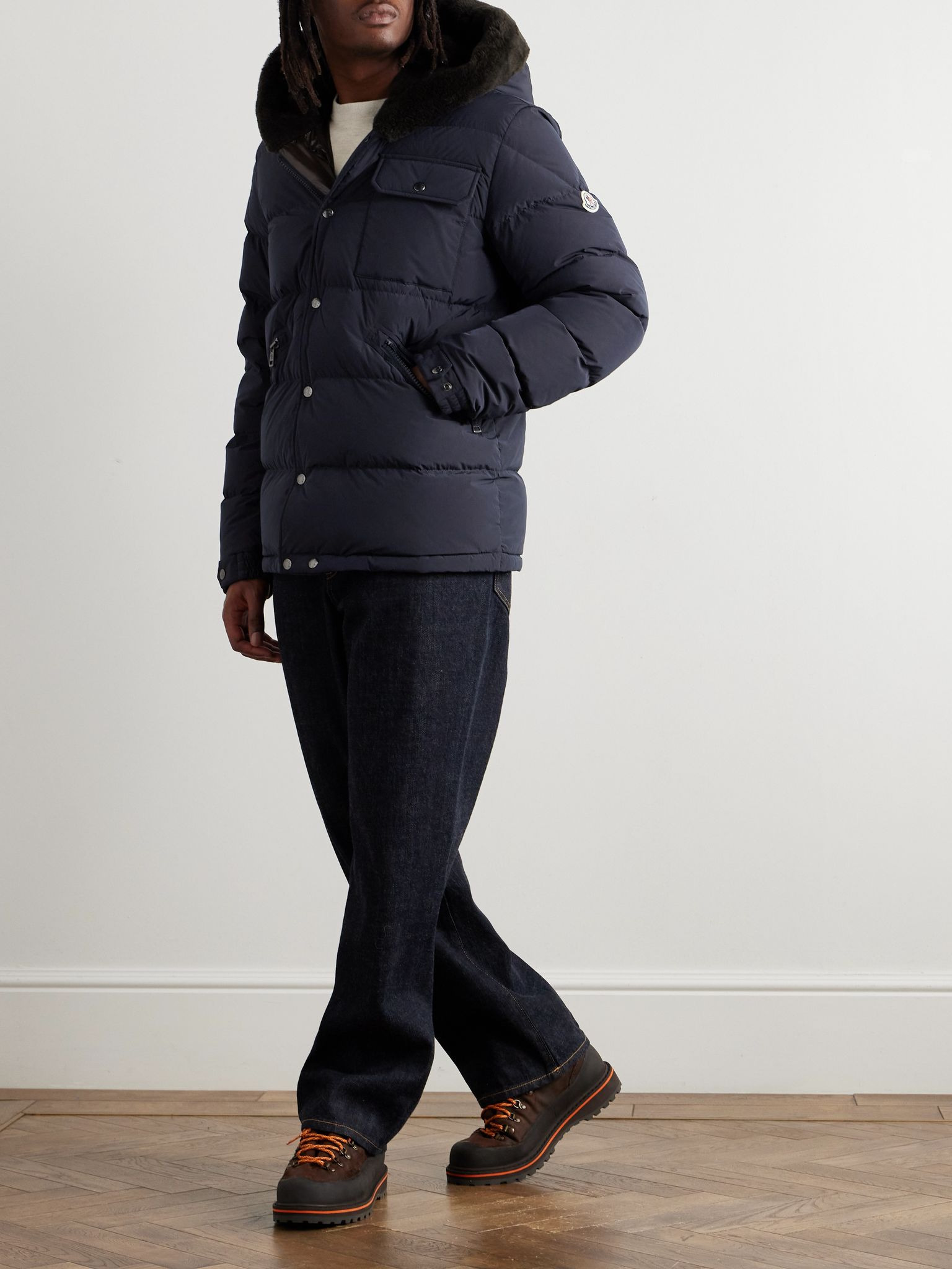 Marcelettes Faux Shearling-Trimmed Quilted Shell Down Jacket Navy - 2
