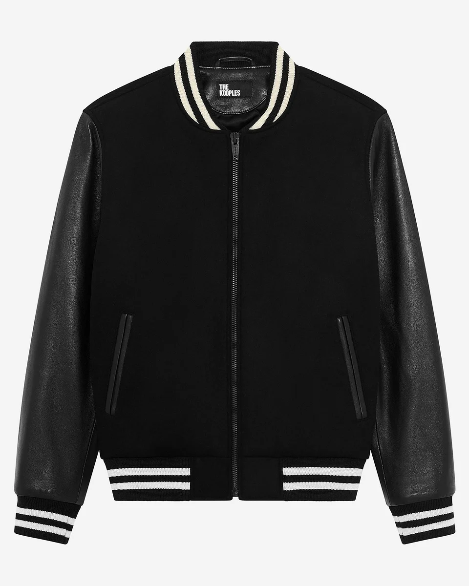 BLACK VARSITY WOOL JACKET - 1