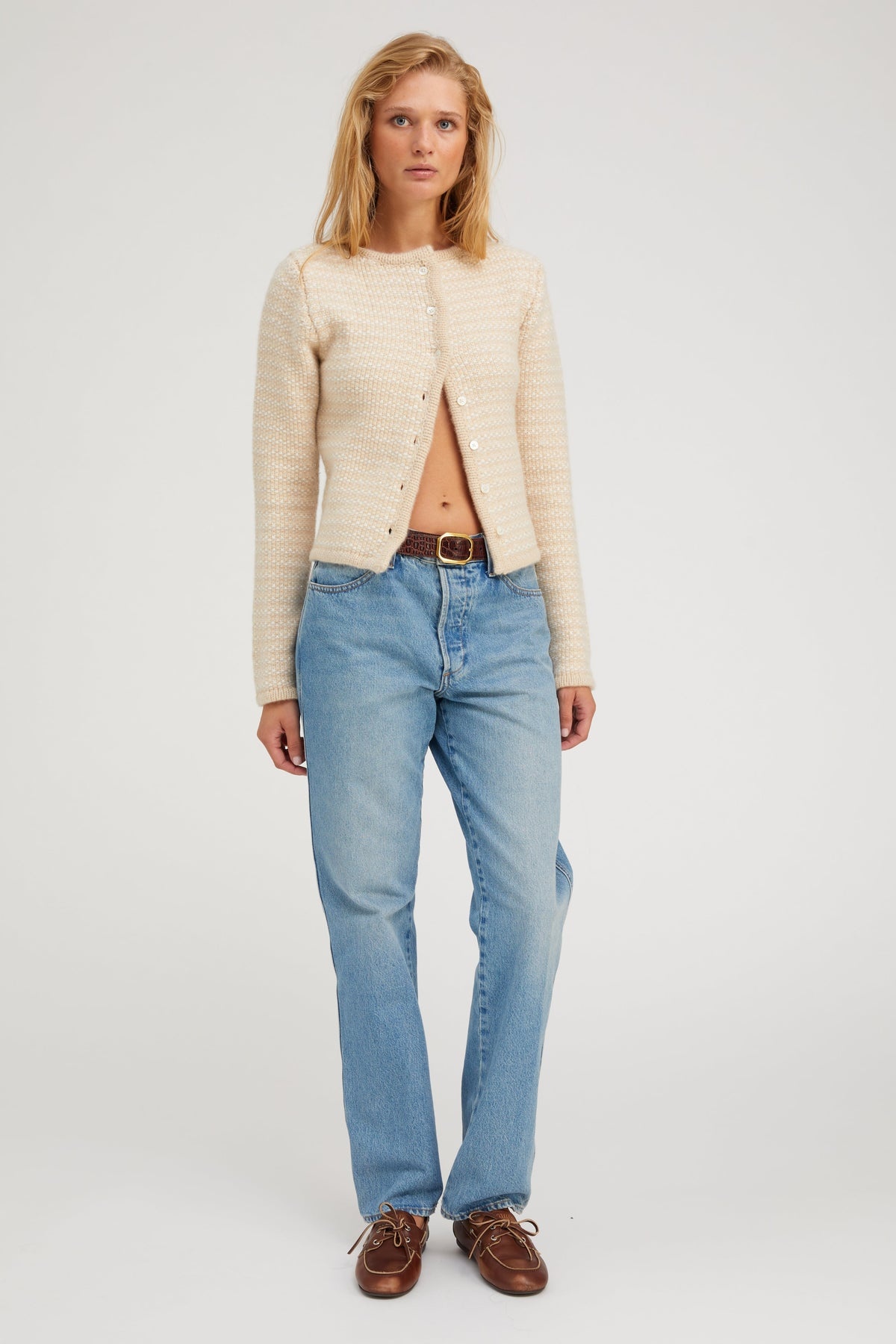 CREAMY BEIGE CASHMERE CHUNKY KNIT CARDIGAN - 3