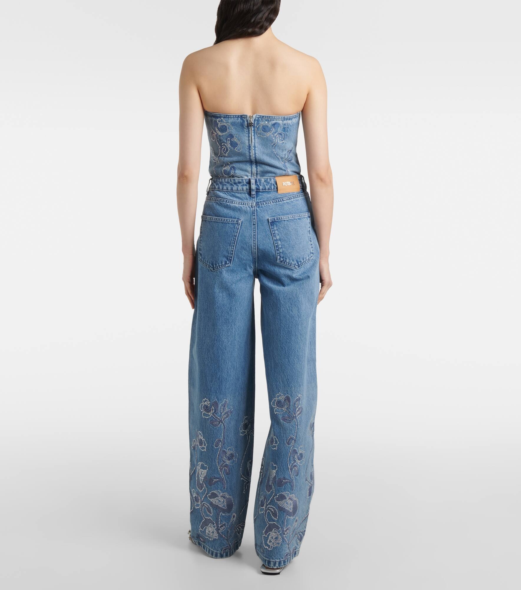 Floral embellished wide-leg jeans - 3