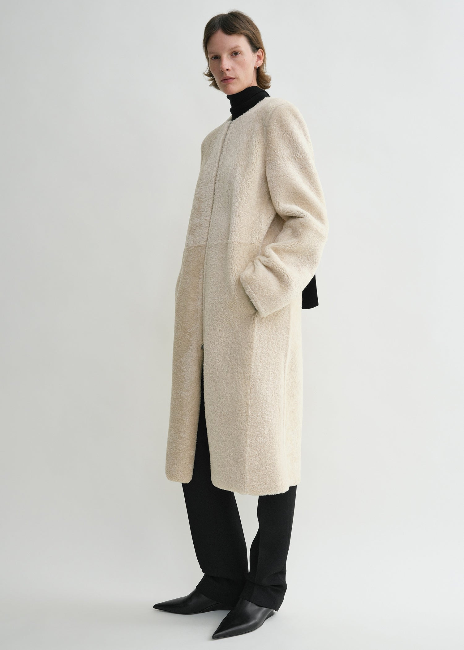 Zipped teddy shearling coat cream - 2