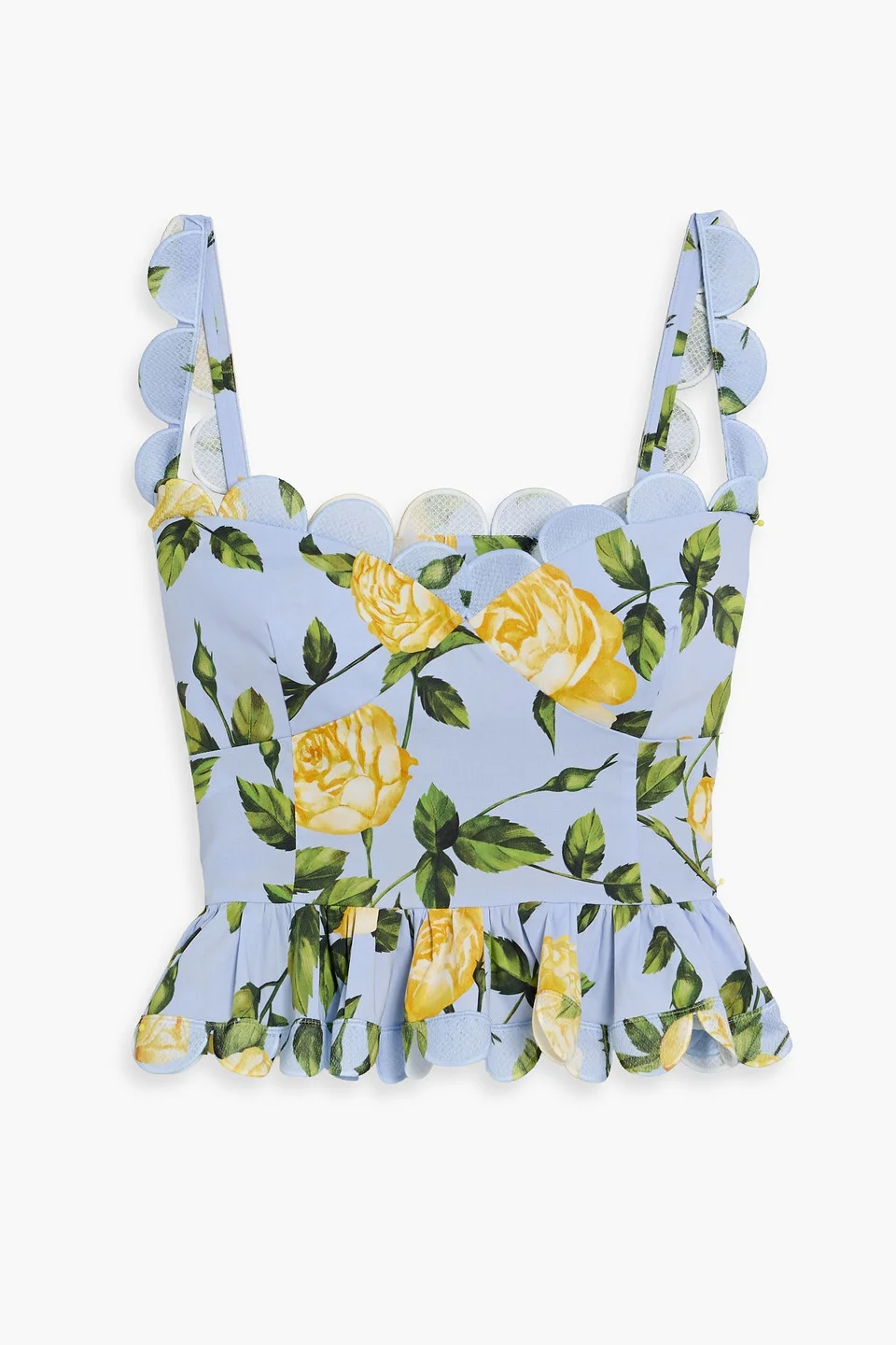 Cropped floral-print cotton-blend poplin peplum top - 1