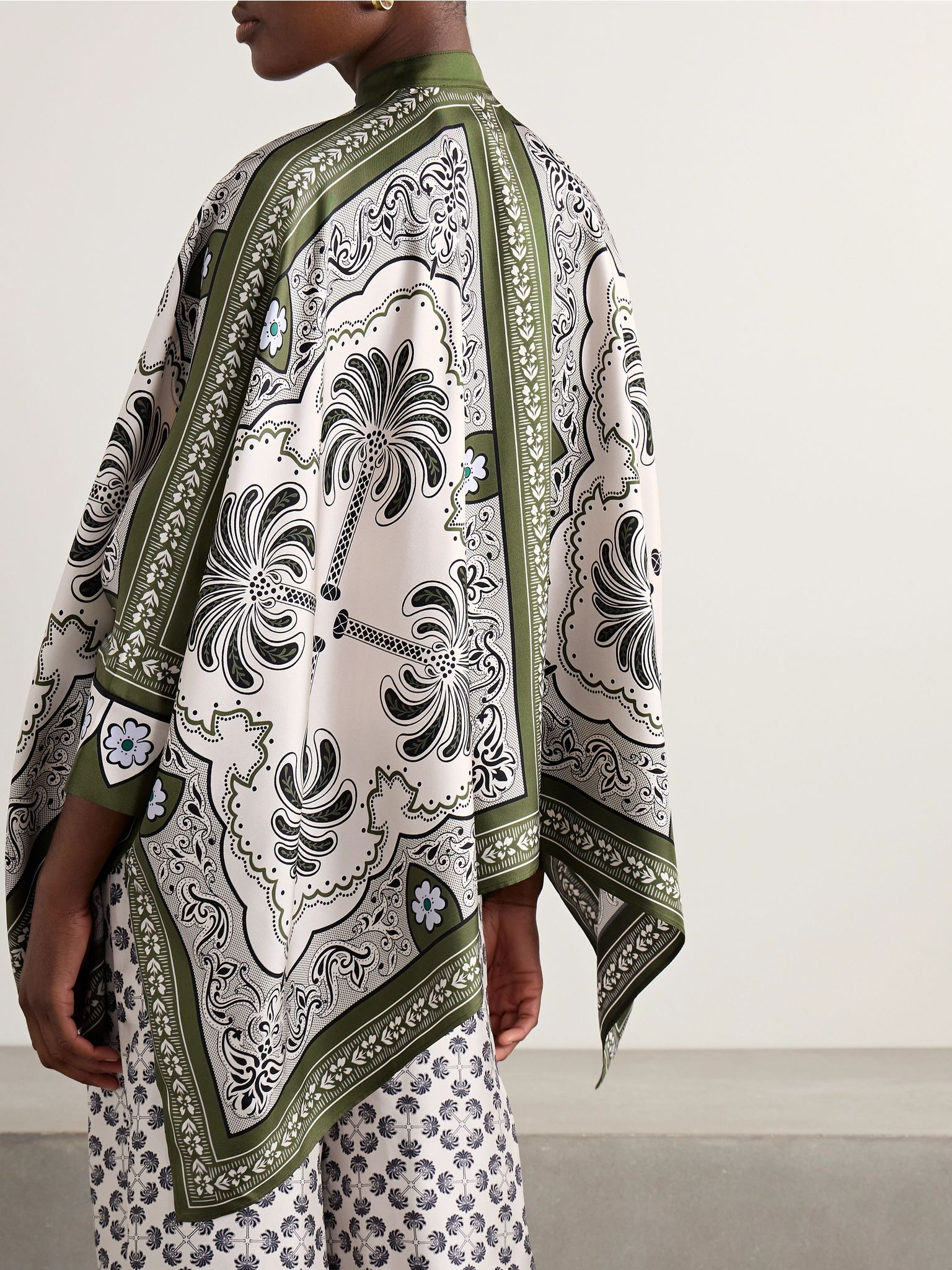 Foulard printed silk-twill shirt Green - 3